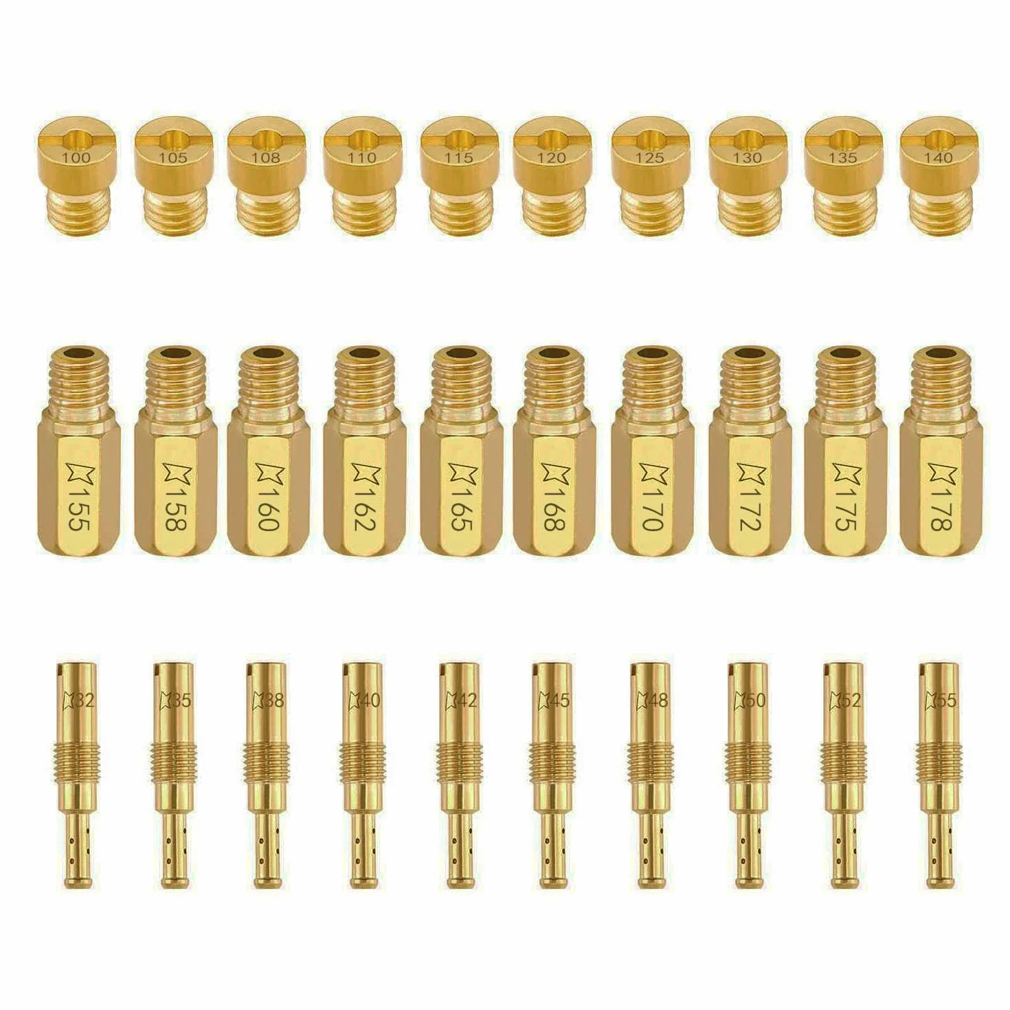 30 Pezzi Kit per carburatore, con 10 getti a pilota lento #32-55 e 20 getti principali carburatore M5/M6#100-178, getti carburatore Keihin PE PWK CVK OKO KOSO