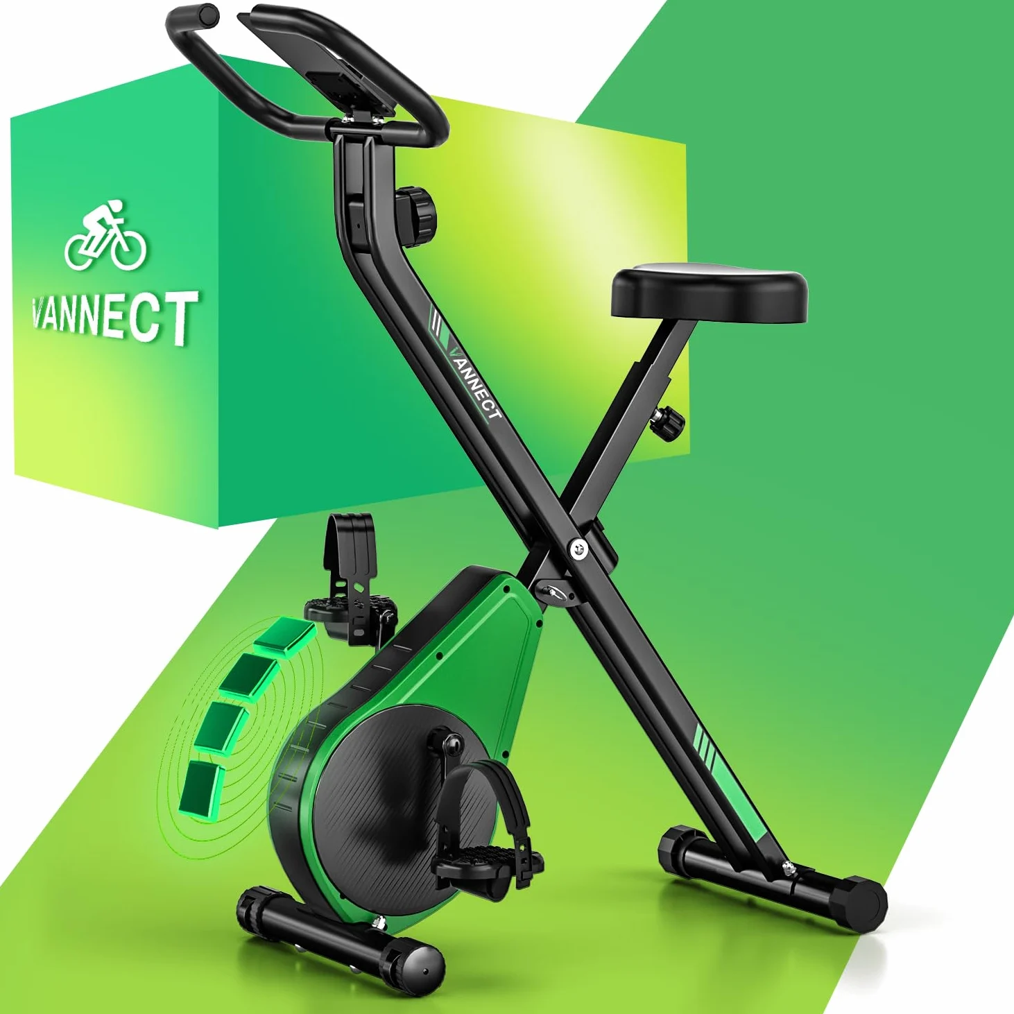 VANNECT Cyclette Pieghevole 3 in 1, Cyclette da Casa con 16 Livelli di Resistenza, Monitor LCD con Misuratore Frequenza Cardiaca, Ergometro Pieghevole con Sedile di Comfort per Casa e Ufficio 150KG