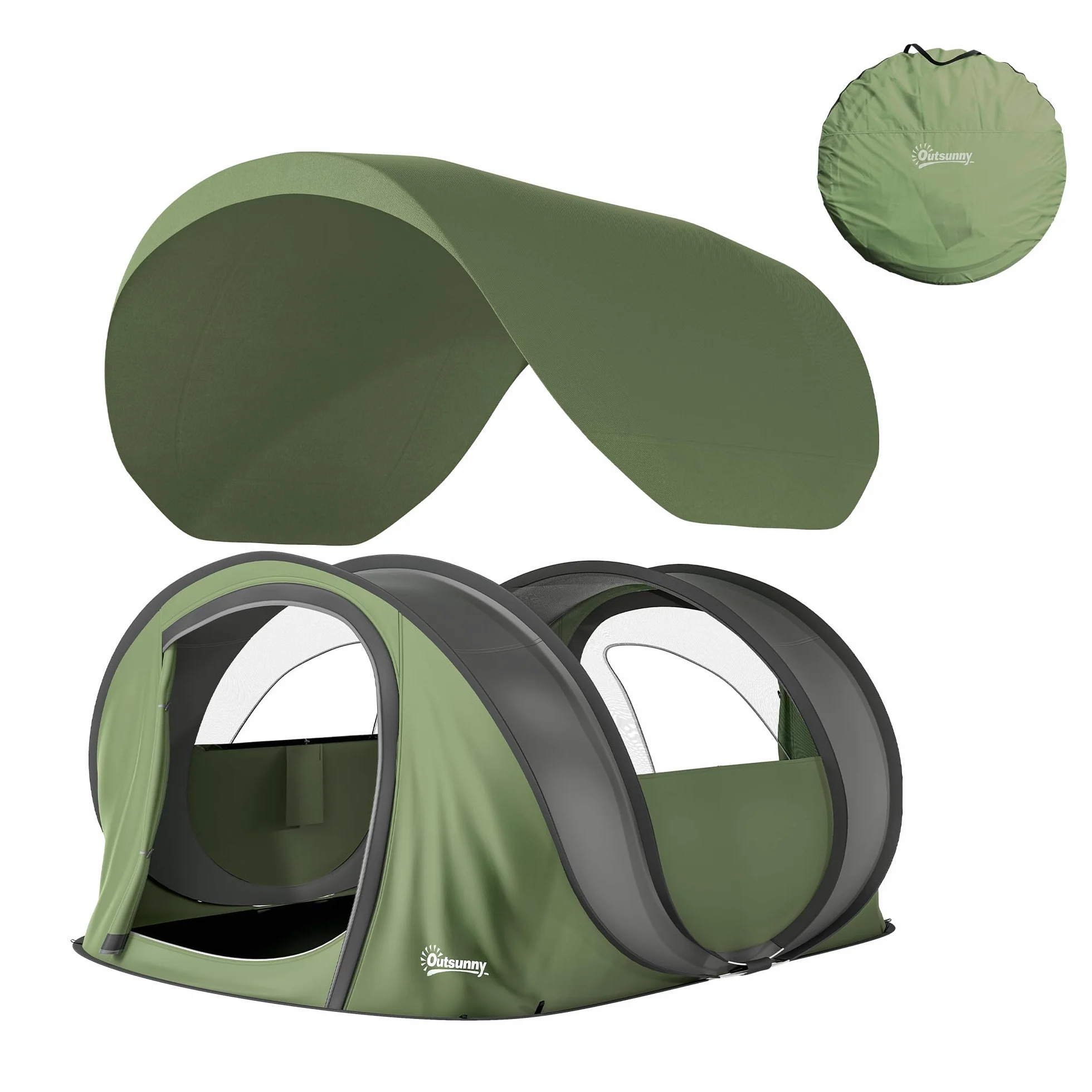 Outsunny Tenda da Campeggio Pop Up 4 Persone, Impermeabile 3000mm, con Borsa, Verde