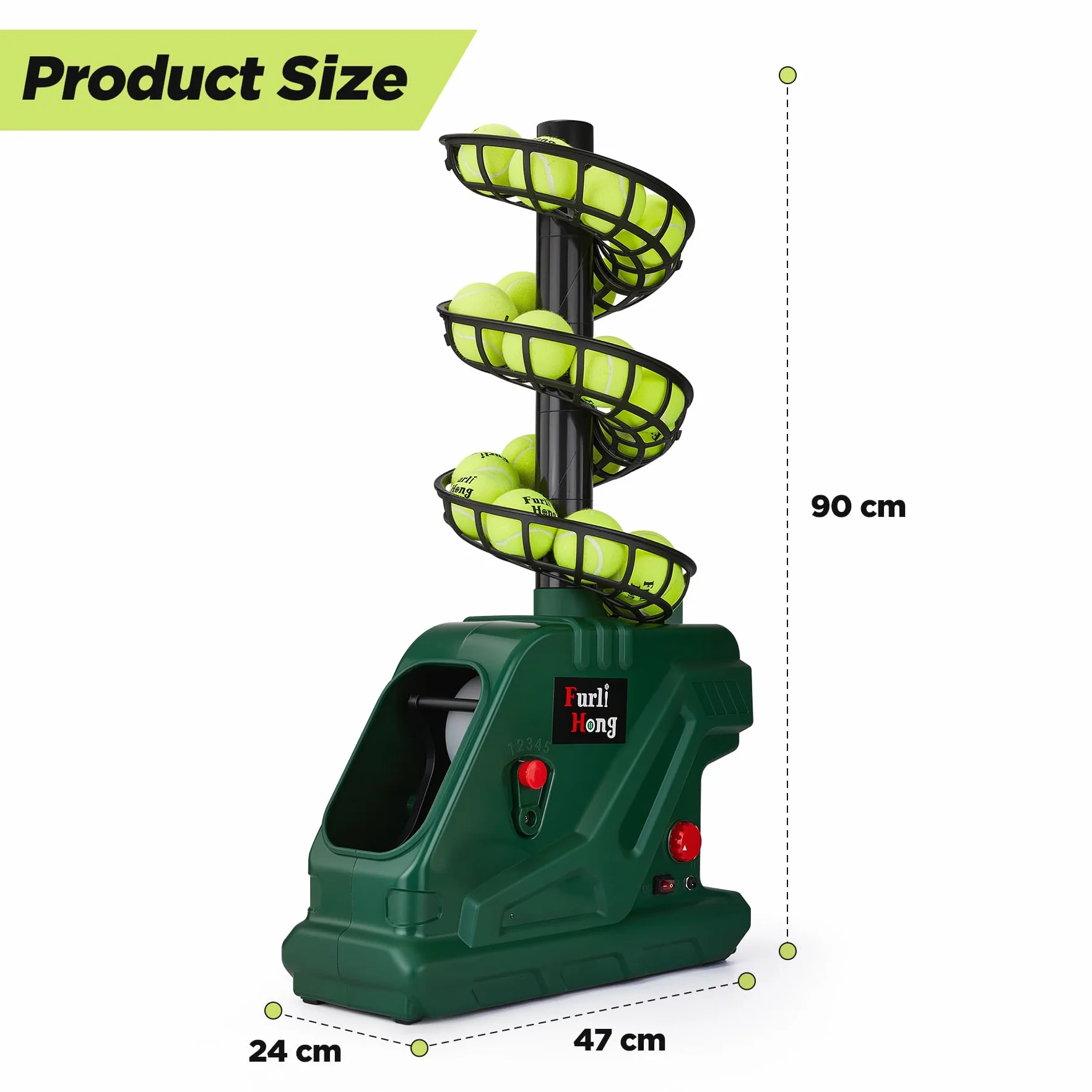 Furlihong 3819BH Macchina per pallina da tennis, 30 MPH, angolo di lancio regolabile, batteria o adattatore 12V