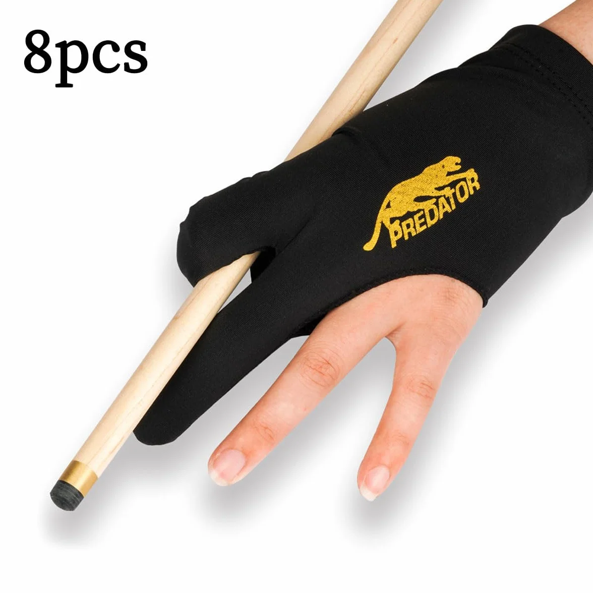 Guanti da biliardo a tre dita estensibili Nero Rete traspirante nylon 8 Pcs