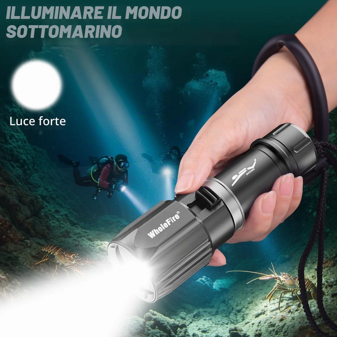 Torcia subacquea 6000 lumen XHP70 IPX8 30M LED