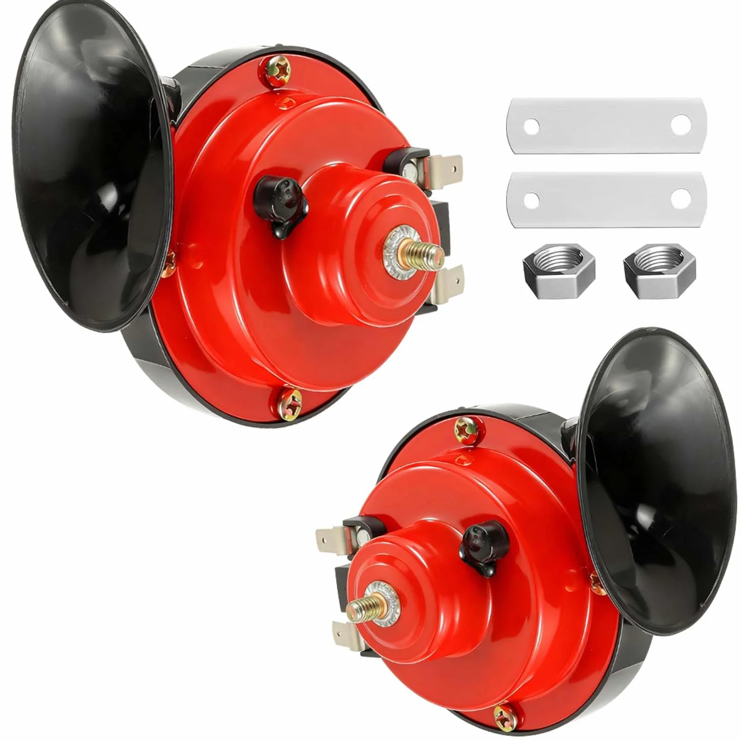 Confezione da 2 clacson ad aria compressa da 300 dB, clacson elettrico a lumaca da 12 V, clacson ad aria compressa impermeabile universale per auto, camion, moto, barca (rosso)