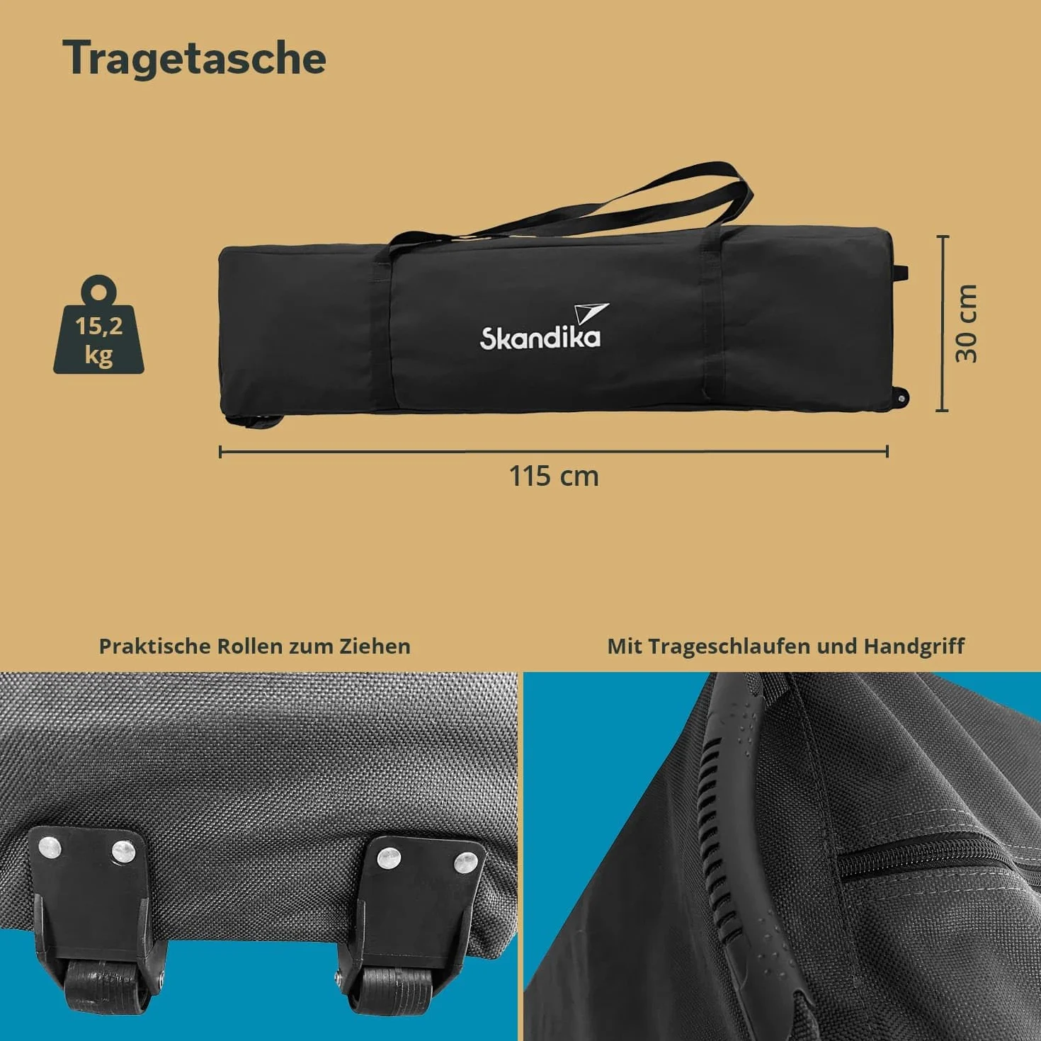Skandika brandina da campeggio doppio per 2 persone Bodo | pieghevole, portata 250 kg, resistente alle intemperie, letto per ospiti | Lettino da campeggio per esterni, balcone, giardino