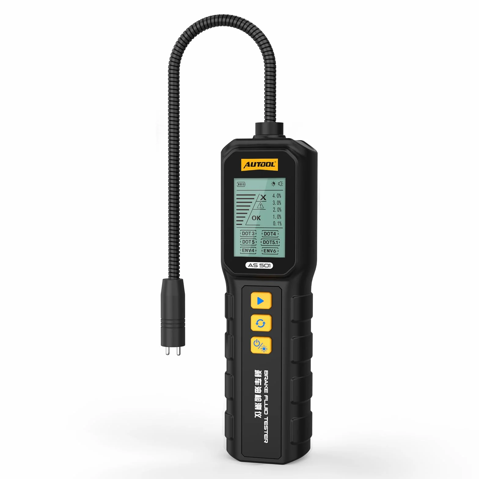AUTOOL, tester per liquido dei freni, rilevatore di umidità con sonda resistente alla corrosione da 25,4 cm per DOT3/DOT4/DOT5/DOT5.1/ENV4/ENV6 con display retroilluminato (AS501)