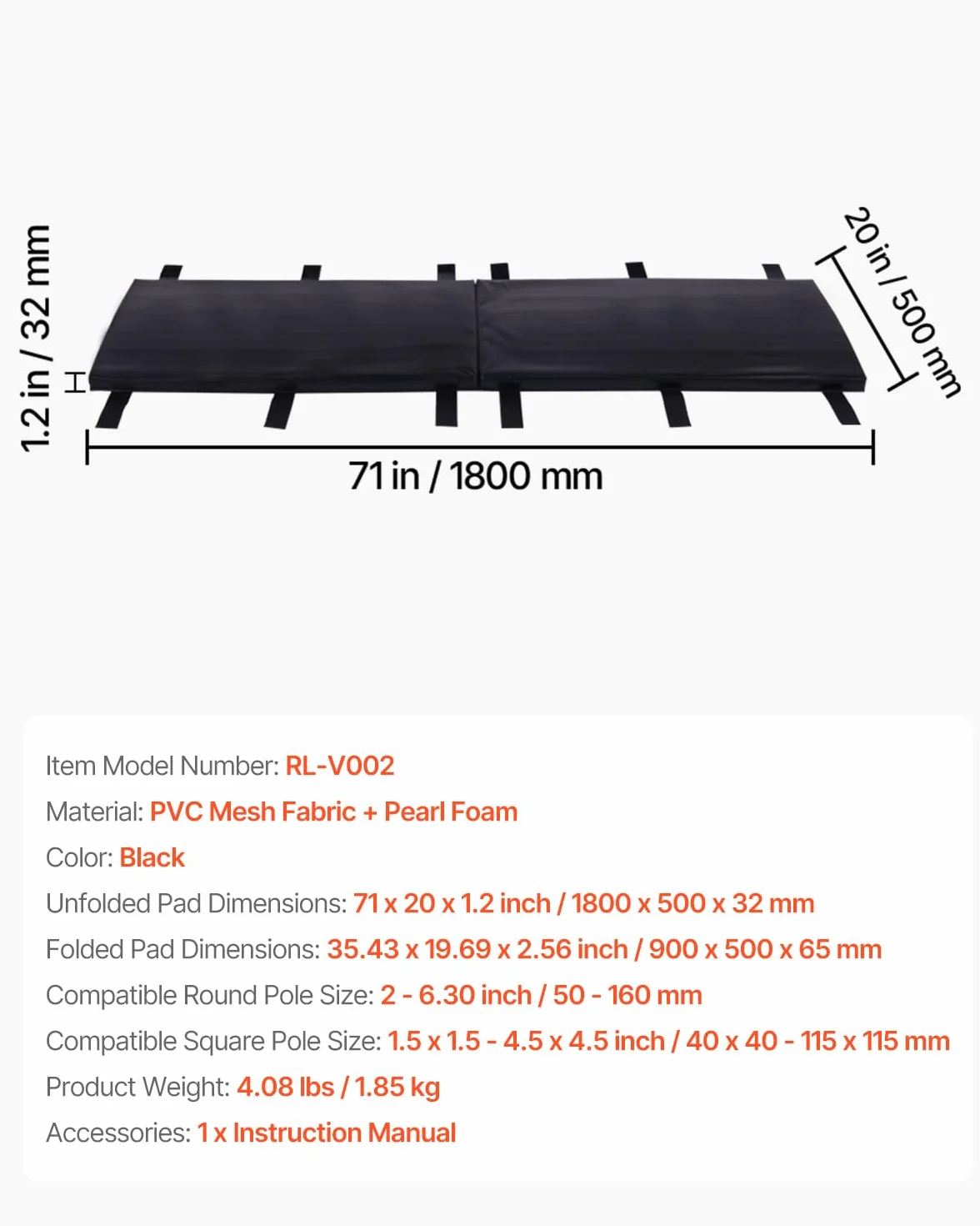 VEVOR Imbottitura Palo Basket 180 cm, Protezione per Barre Quadrate 40x40-115x115 mm e Tonde 50-160 mm