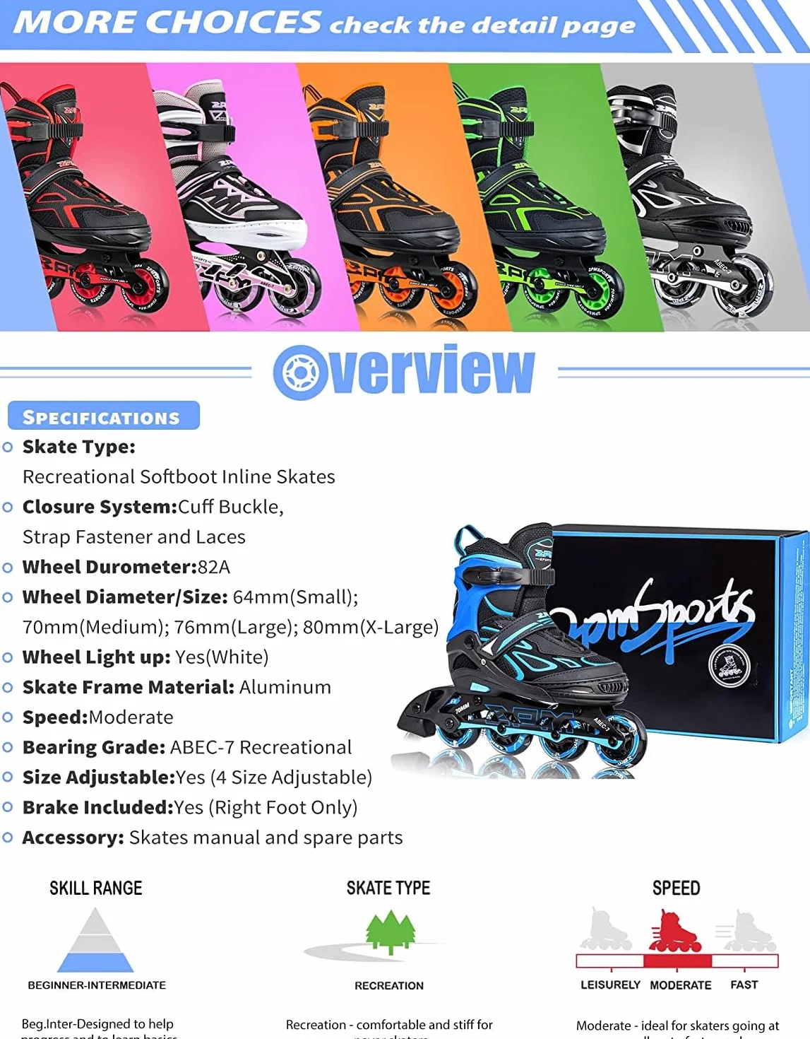 Brice Pattini Inline Skates Regolabili per Bambini e Ragazzi