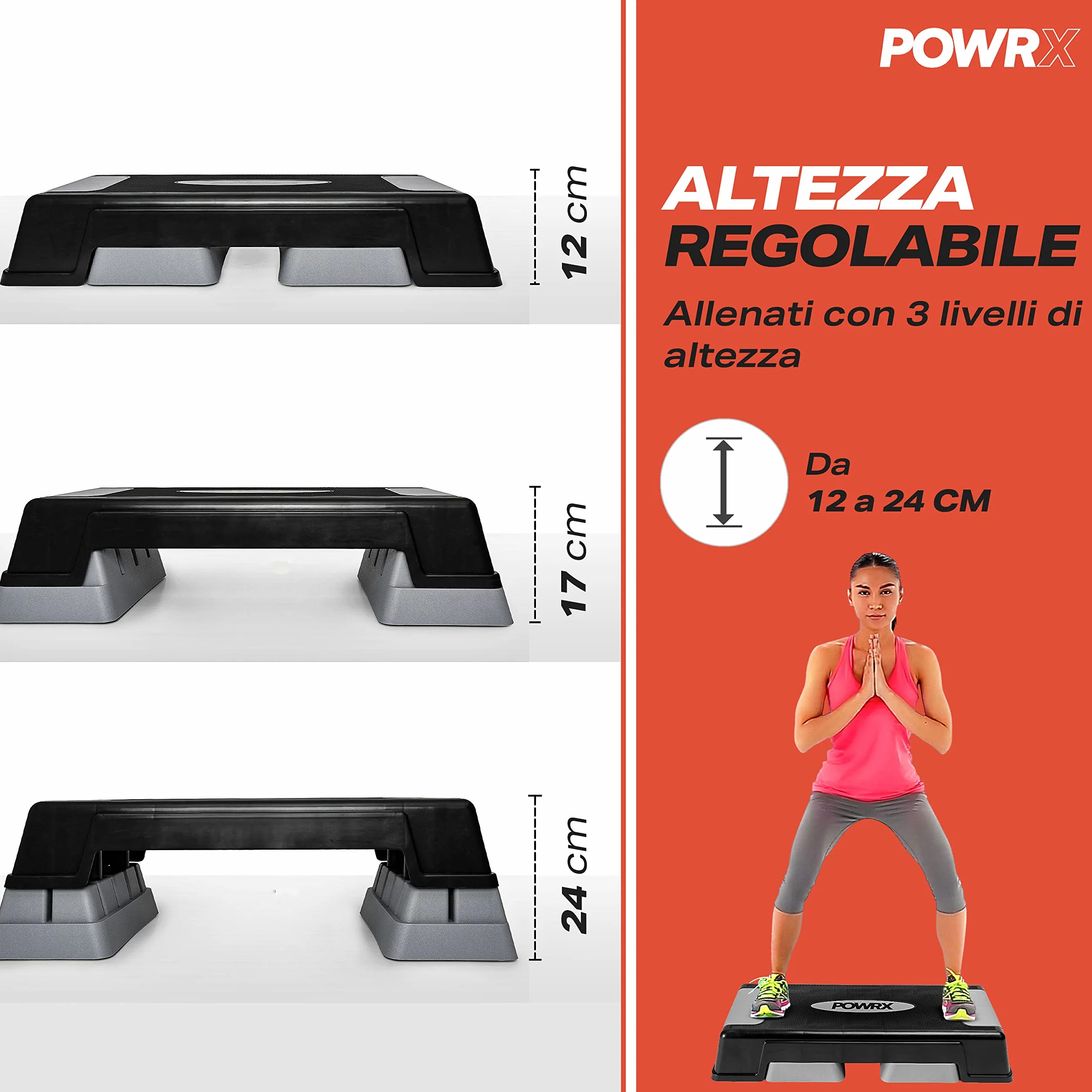 POWRX Step Aerobica Professionale Altezza Regolabile