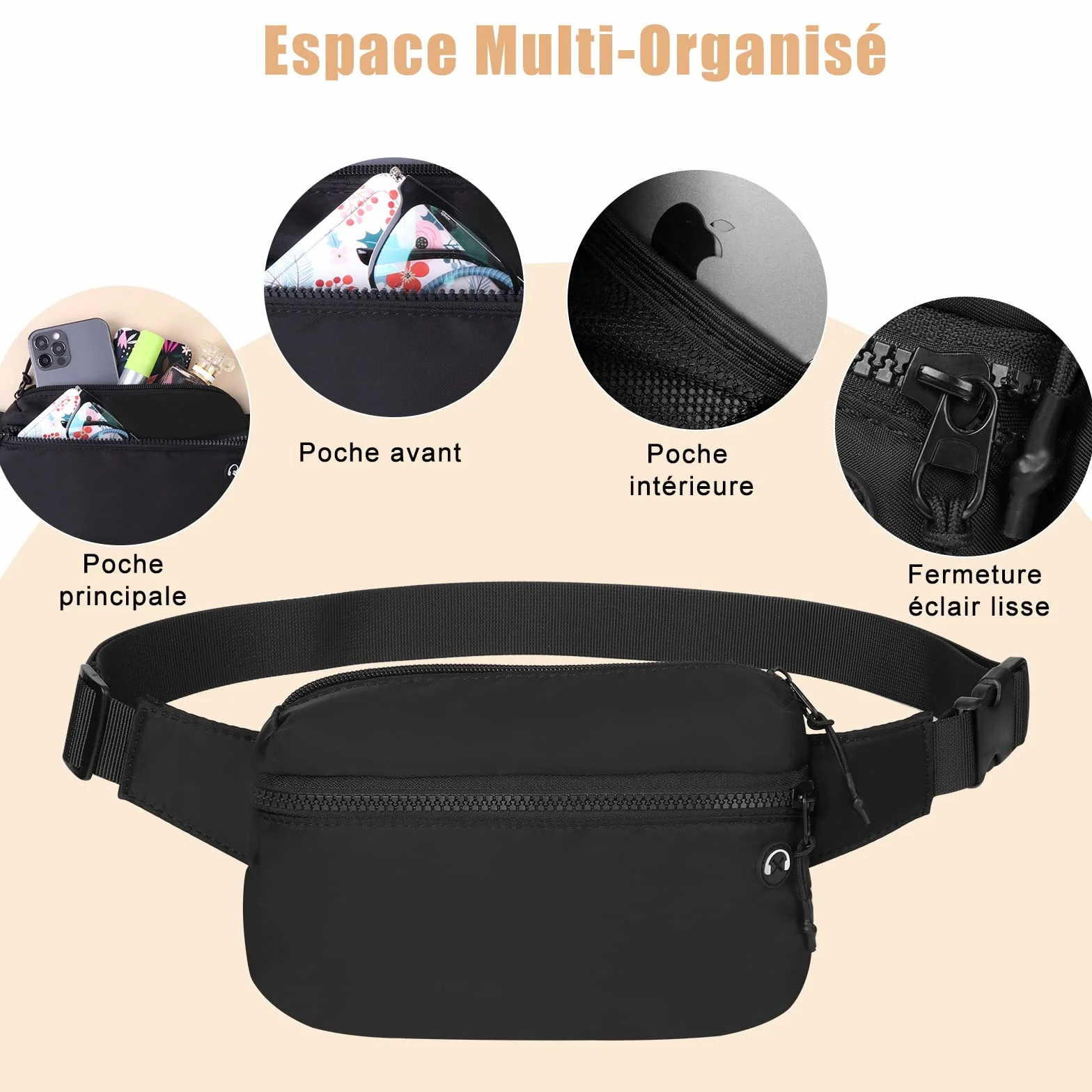 Vinabo Marsupio Impermeabile Uomo Donna Unisex Waist Bag con Jack per Cuffie Cintura Regolabile Escursionismo