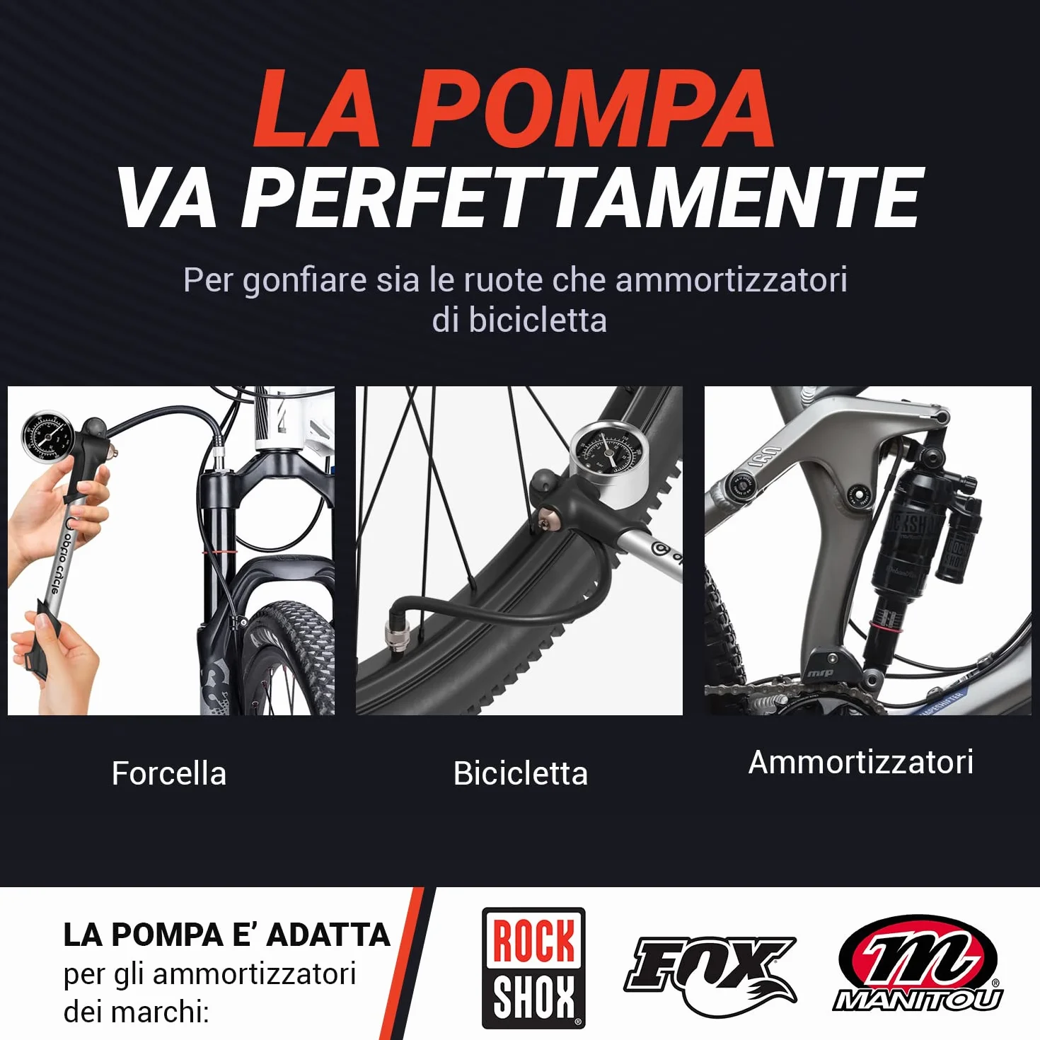 Pompa Ammortizzatori MTB con Manometro – Pompa Sospensioni Bici Compatibile Fox, RockShox, Manitou