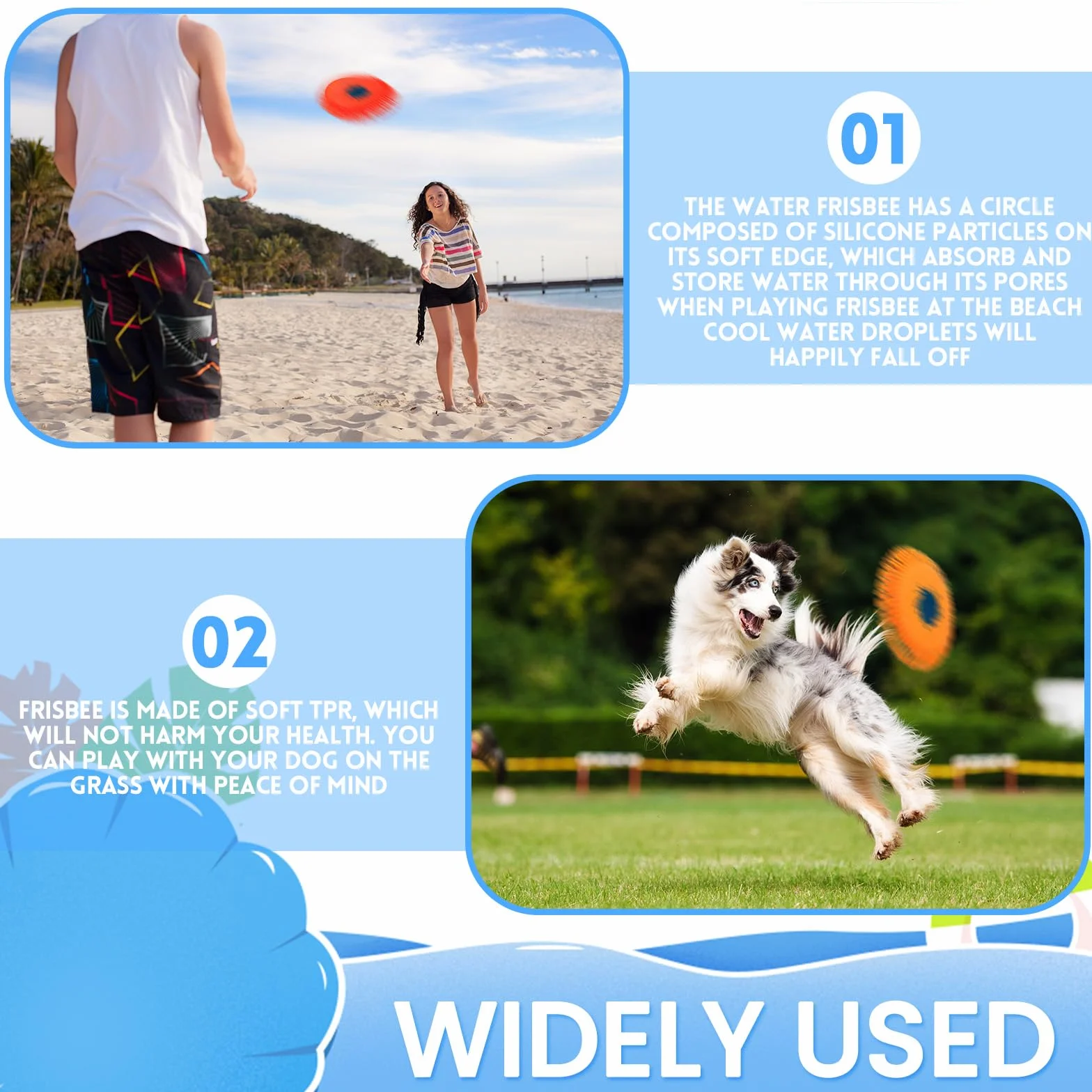 Frisbee ad Acqua Riutilizzabile 3 Pezzi Ø17cm per Piscina Spiaggia Bambini Adulti