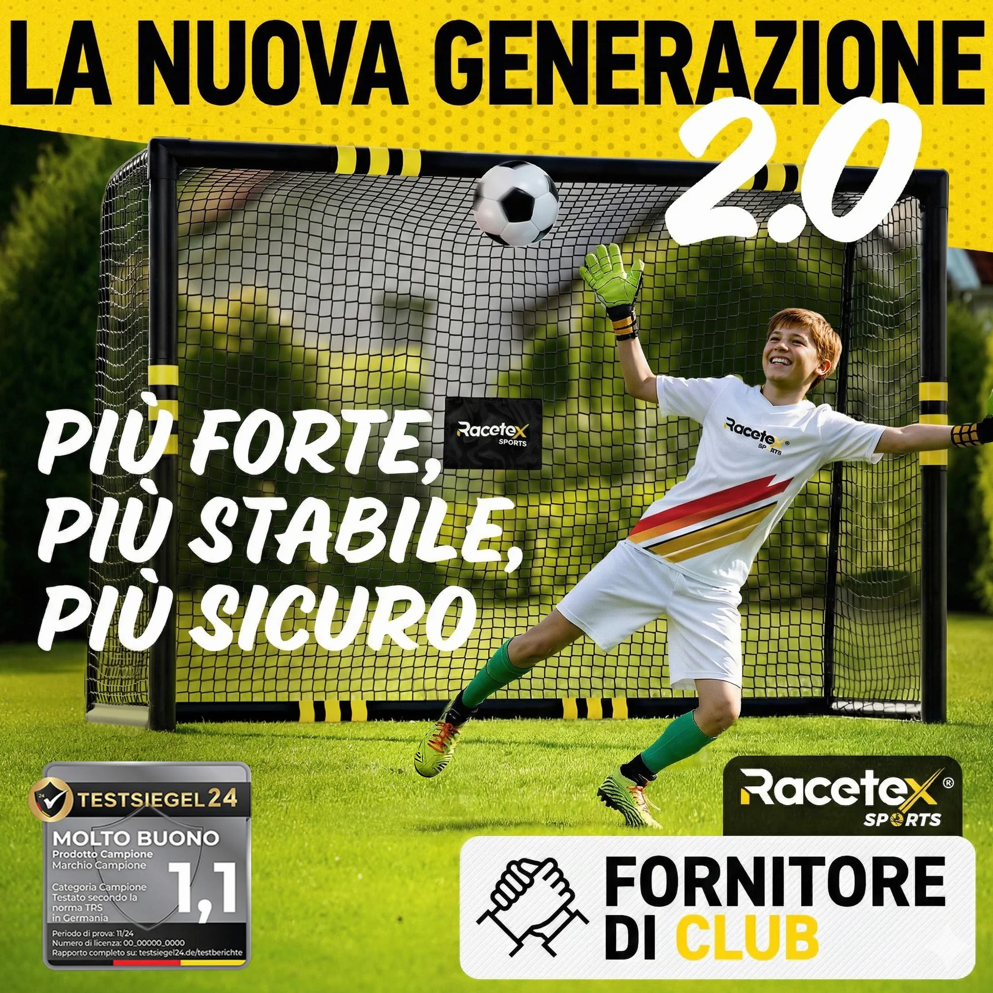 Racetex Porta Calcio Professionale con Imbottitura per Bambini e Adulti - Grandi Porte da Calcio con Picchetti