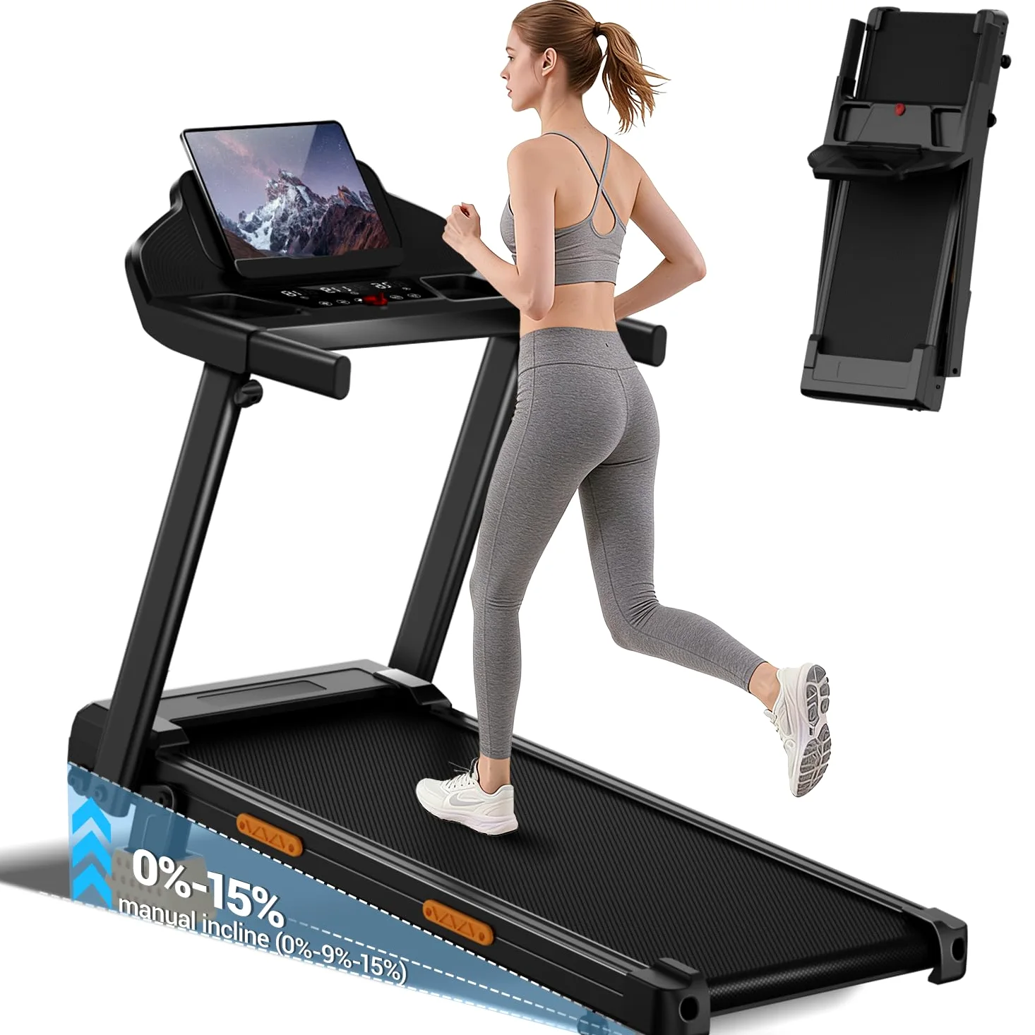 CURSOR Tapis Roulant Salvaspazio con Inclinazione 15% | Tapis Roulant Elettrico 12KM/H, Tapirulan Pieghevole da Casa con Motore da 3.0 HP e Display LED, Carico Massimo 136KG
