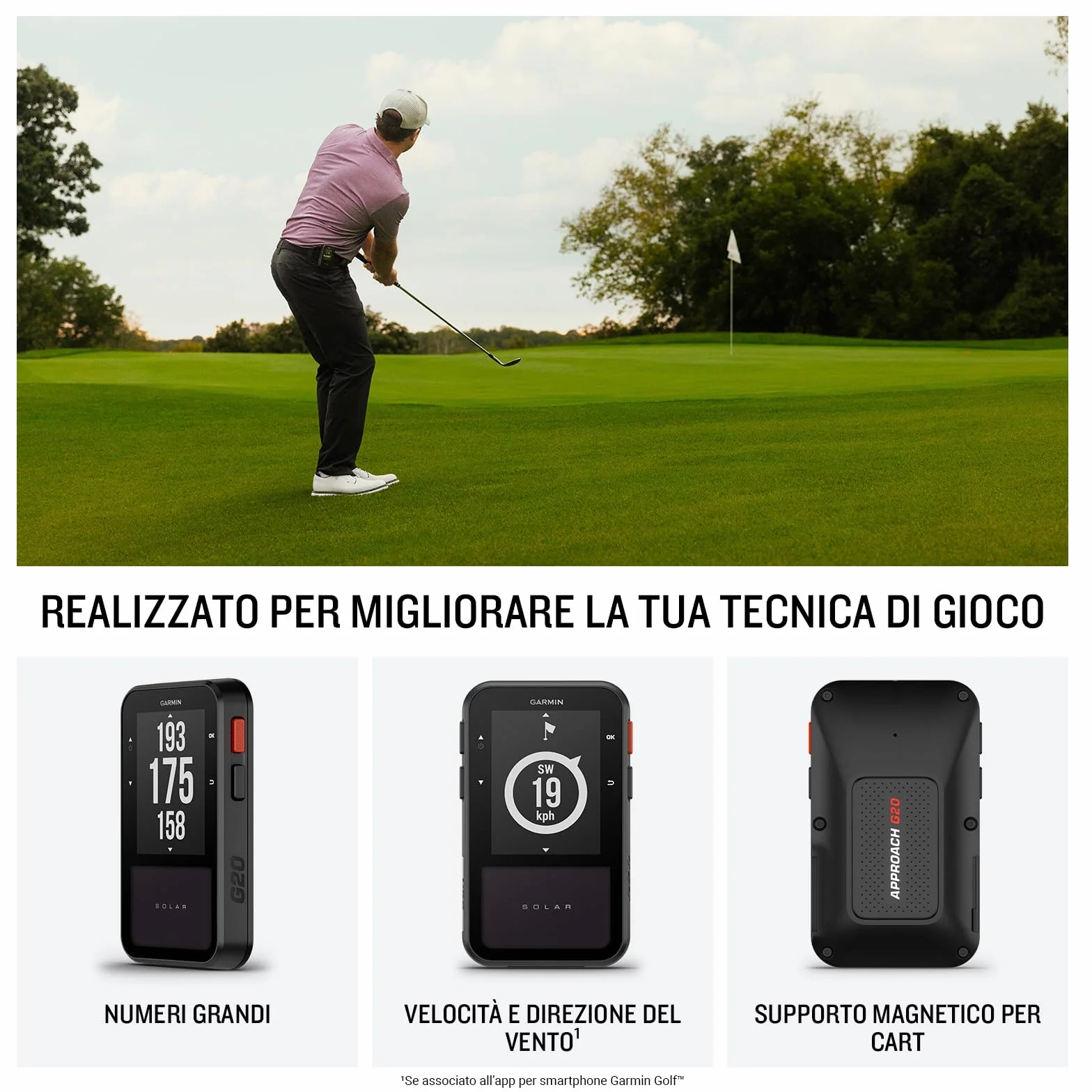 Garmin Approach G20 GPS Golf Portatile, Ricarica Solare, Mappe 43.000 Campi, Display 2,2"
