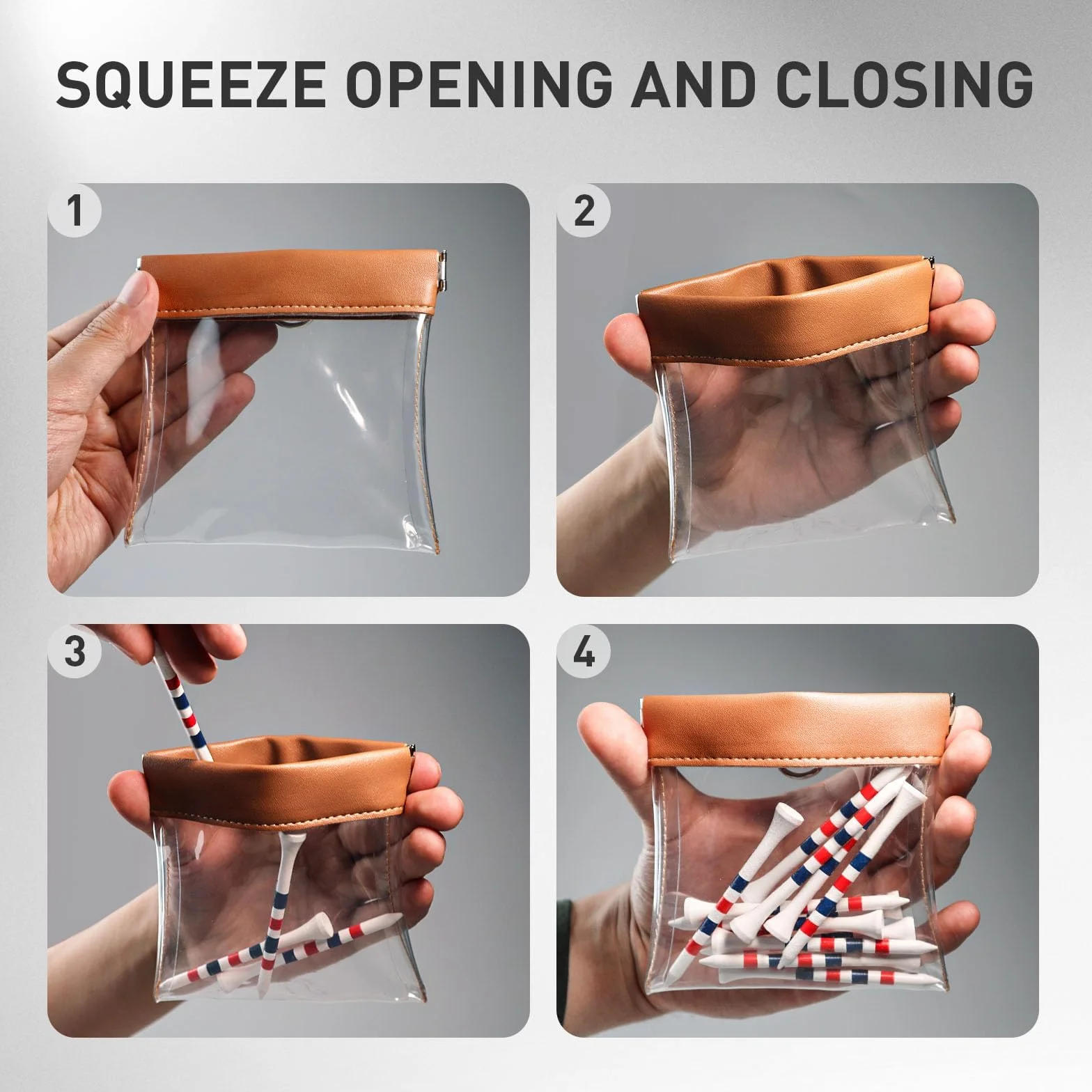 FINGER TEN Borsa porta palline da golf trasparente con tee in legno di bambù
