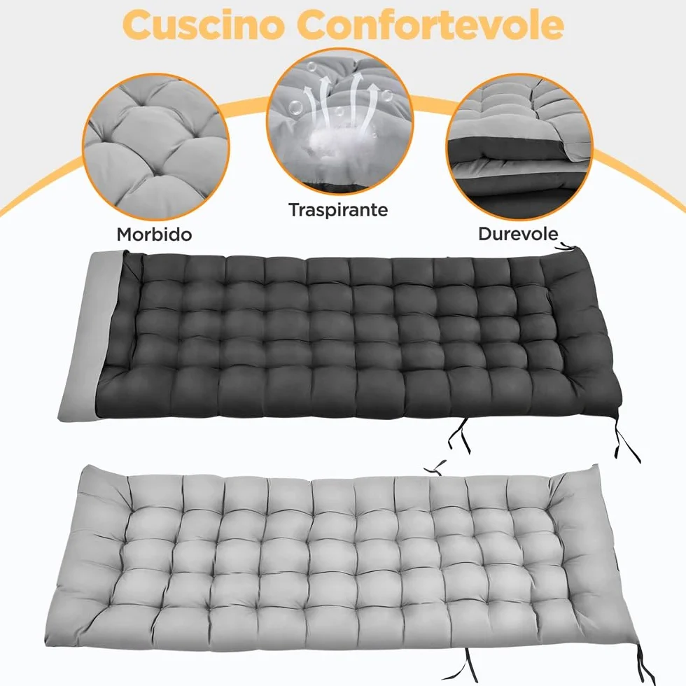 Yaheetech Lettino da Spiaggia Pieghevole Materasso Spesso 5 Regolazioni Tasca Laterale Portata 136 kg 189 x 67 x 35 cm Nero