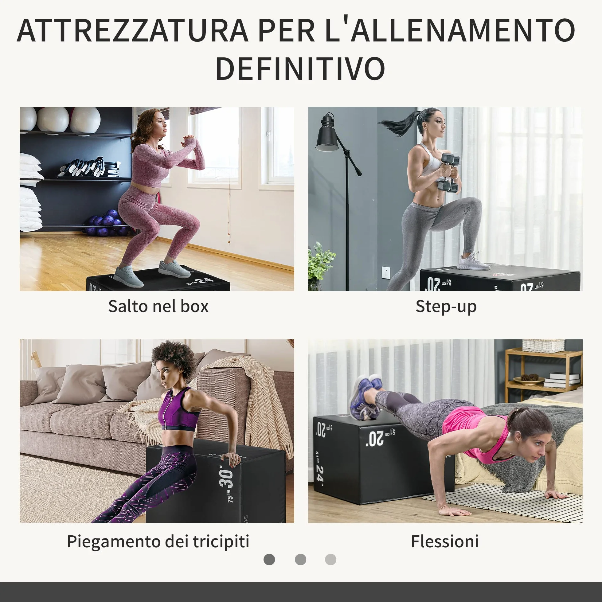 HOMCOM Plyo Box 3 in 1 51cm 61cm 75cm Jumping Box Pliometrico per MMA HIIT Nero