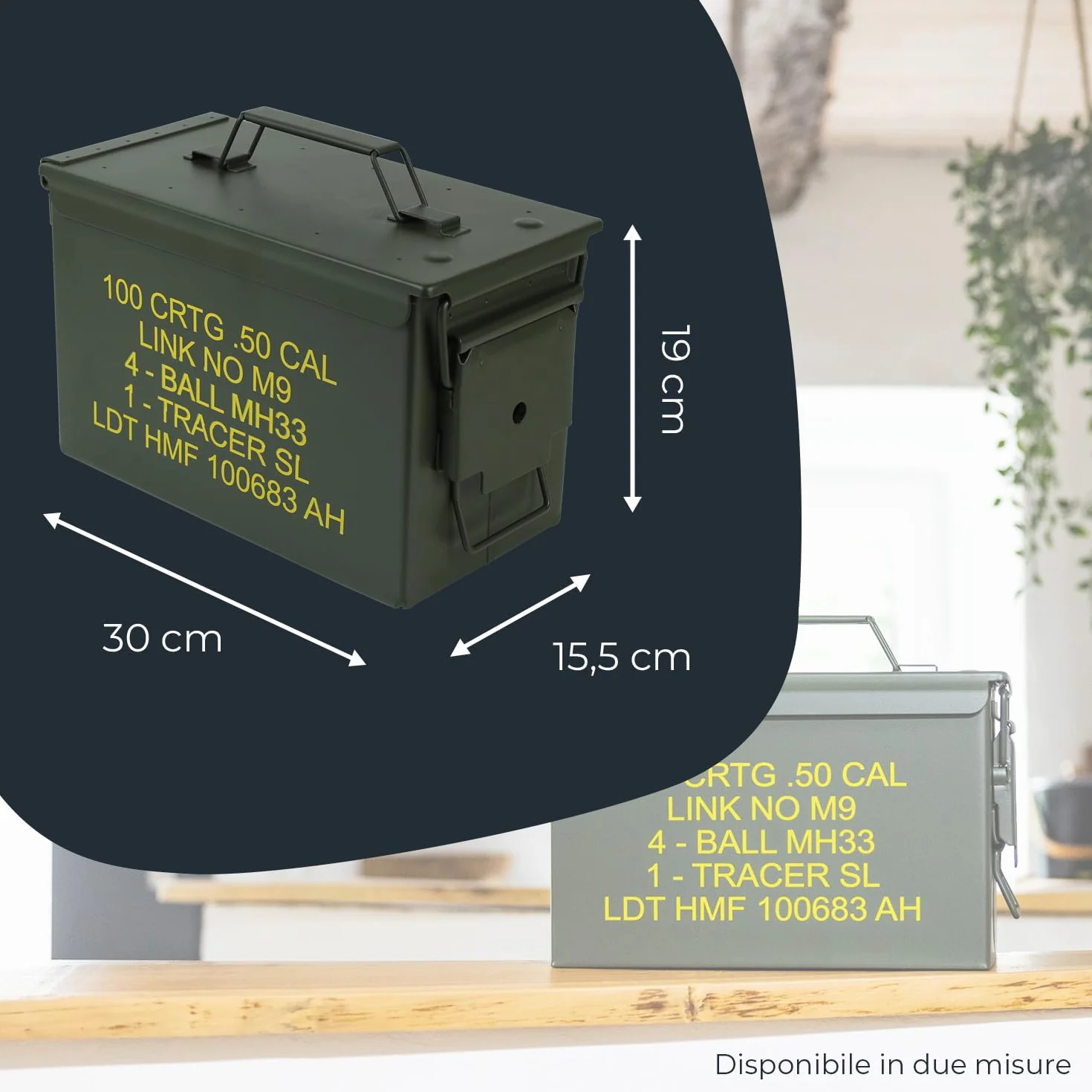 HMF 70011 Cassa per Munizioni in Stile Militare USA, Secchio Porta Munizioni, Scatola di Metallo, 30x19x15,5 cm, Verde