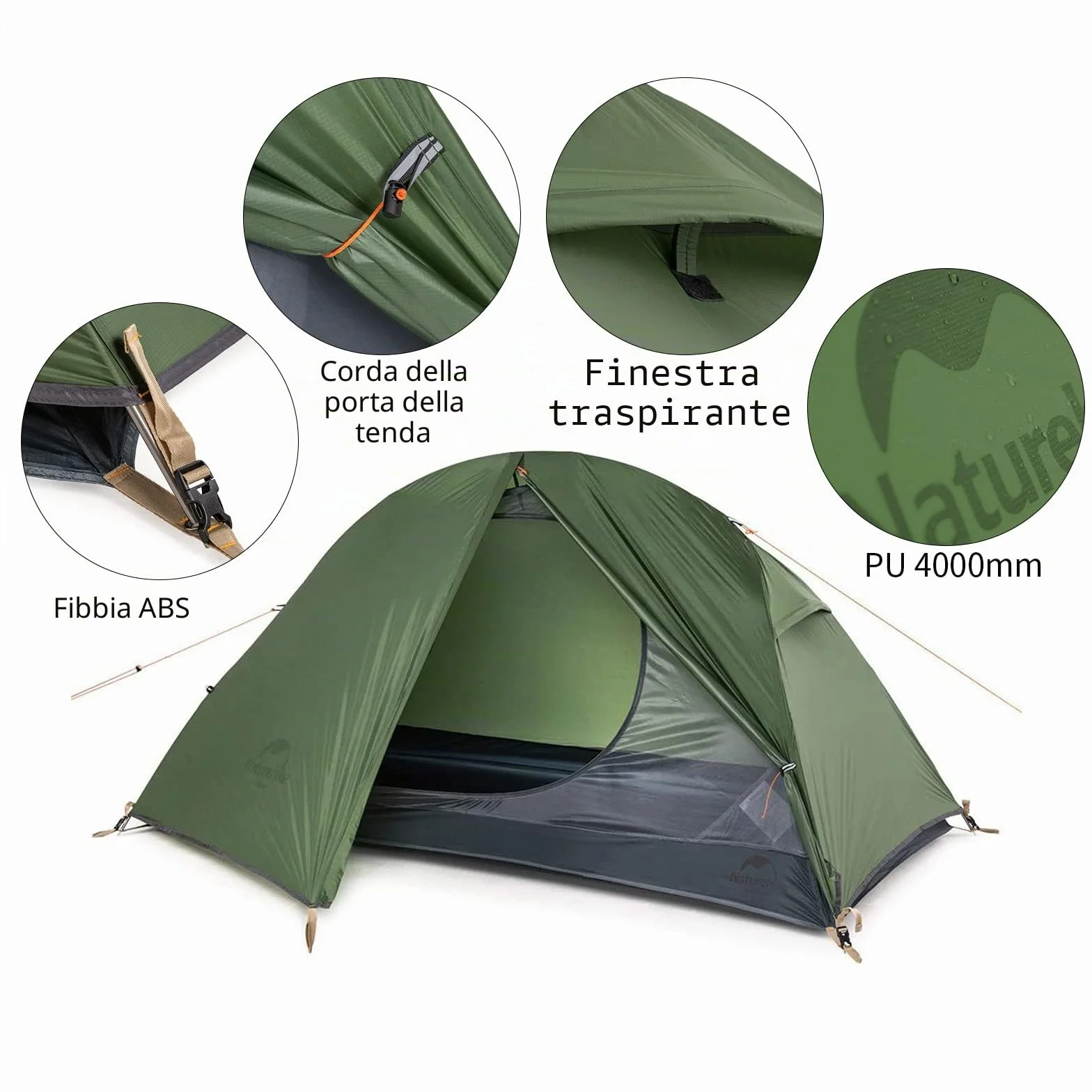 Naturehike Trekking Tenda Ultraleggera 1 Persona 3-4 Stagioni Escursionismo Campeggio