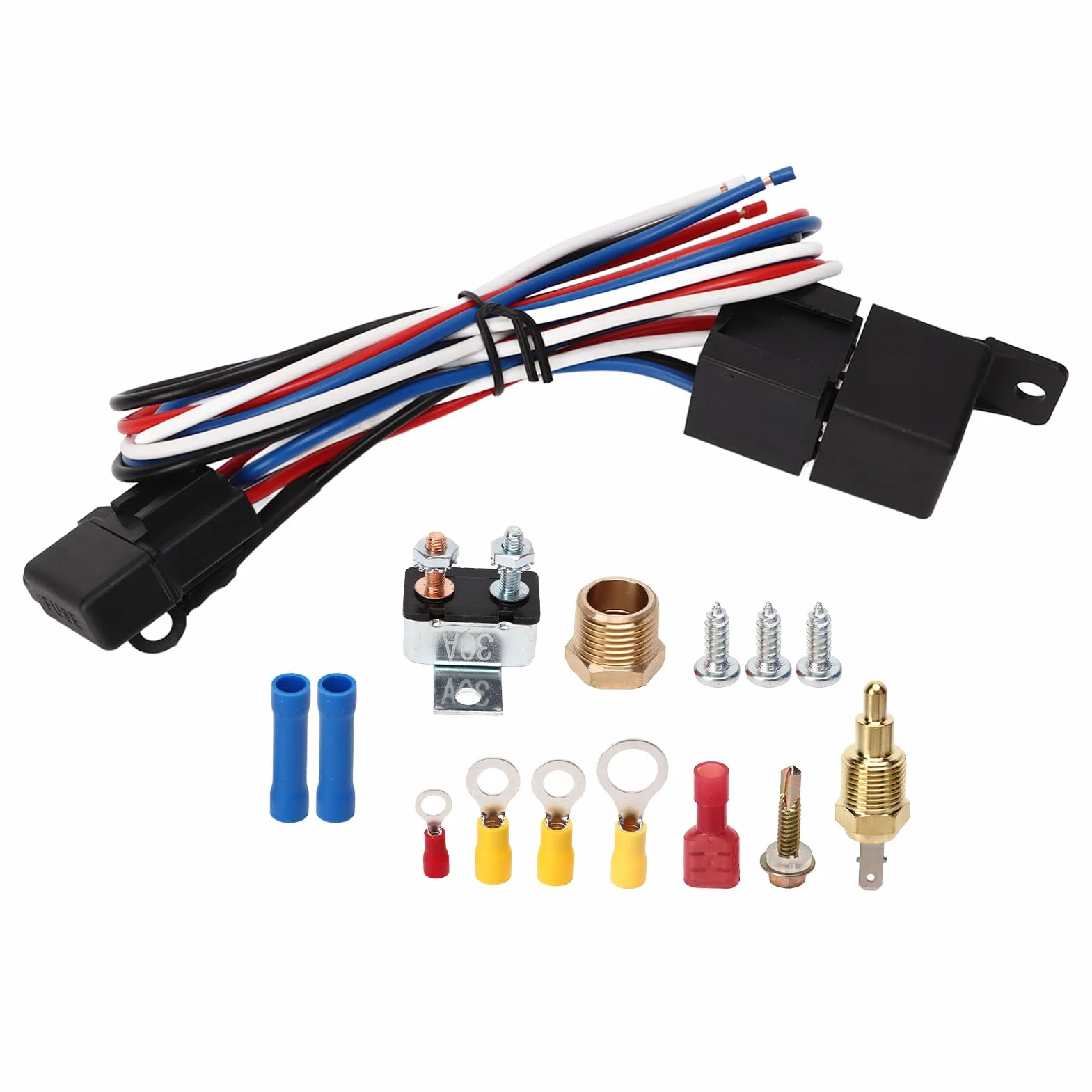 12V Kit Cavi Relè Termostato Ventola Radiatore Elettrico, Kit Relè Ventola Raffreddamento con Termostato Regolabile