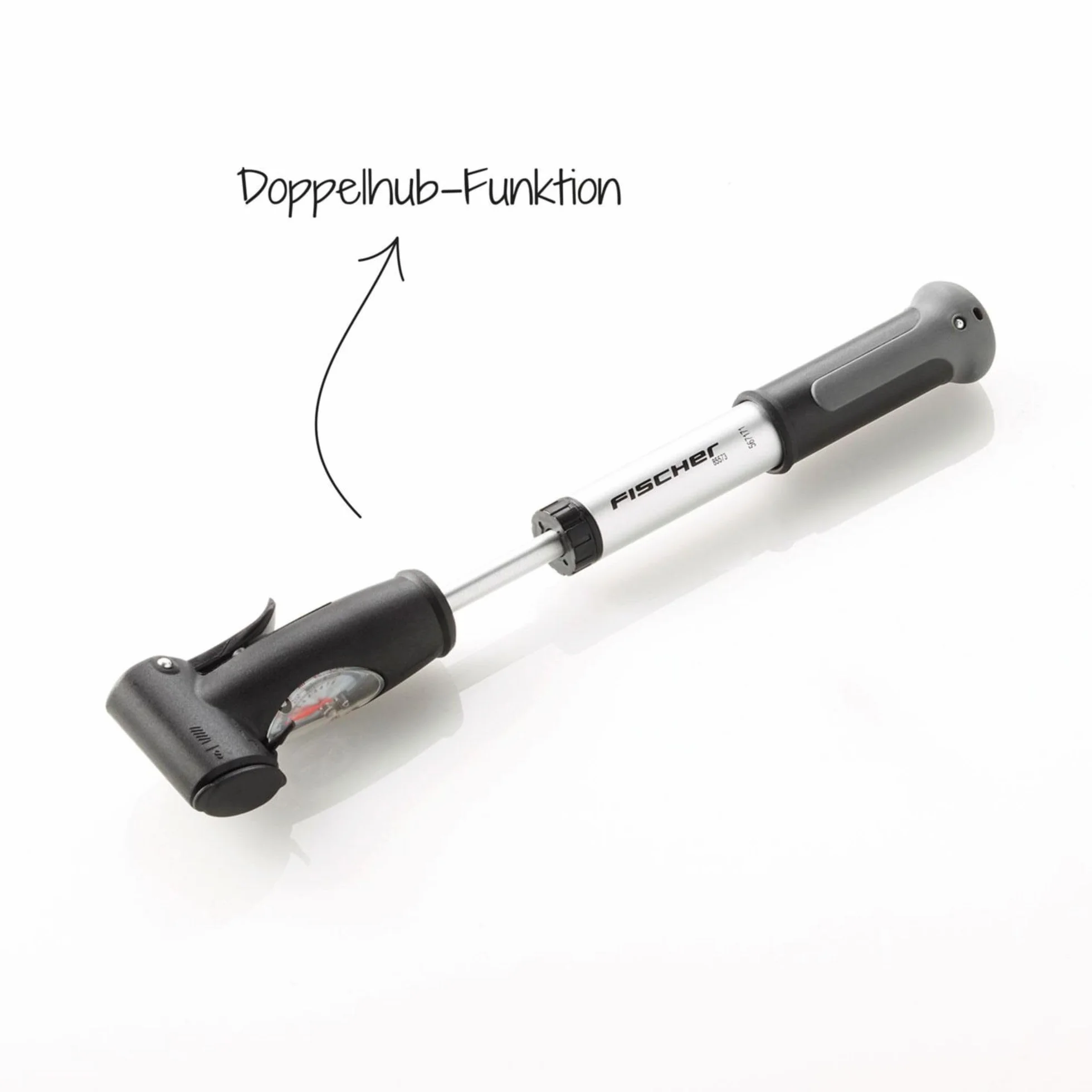Fischer Mini-Pompa Alluminio Doppia Corsa Treppiedi Argento 85573