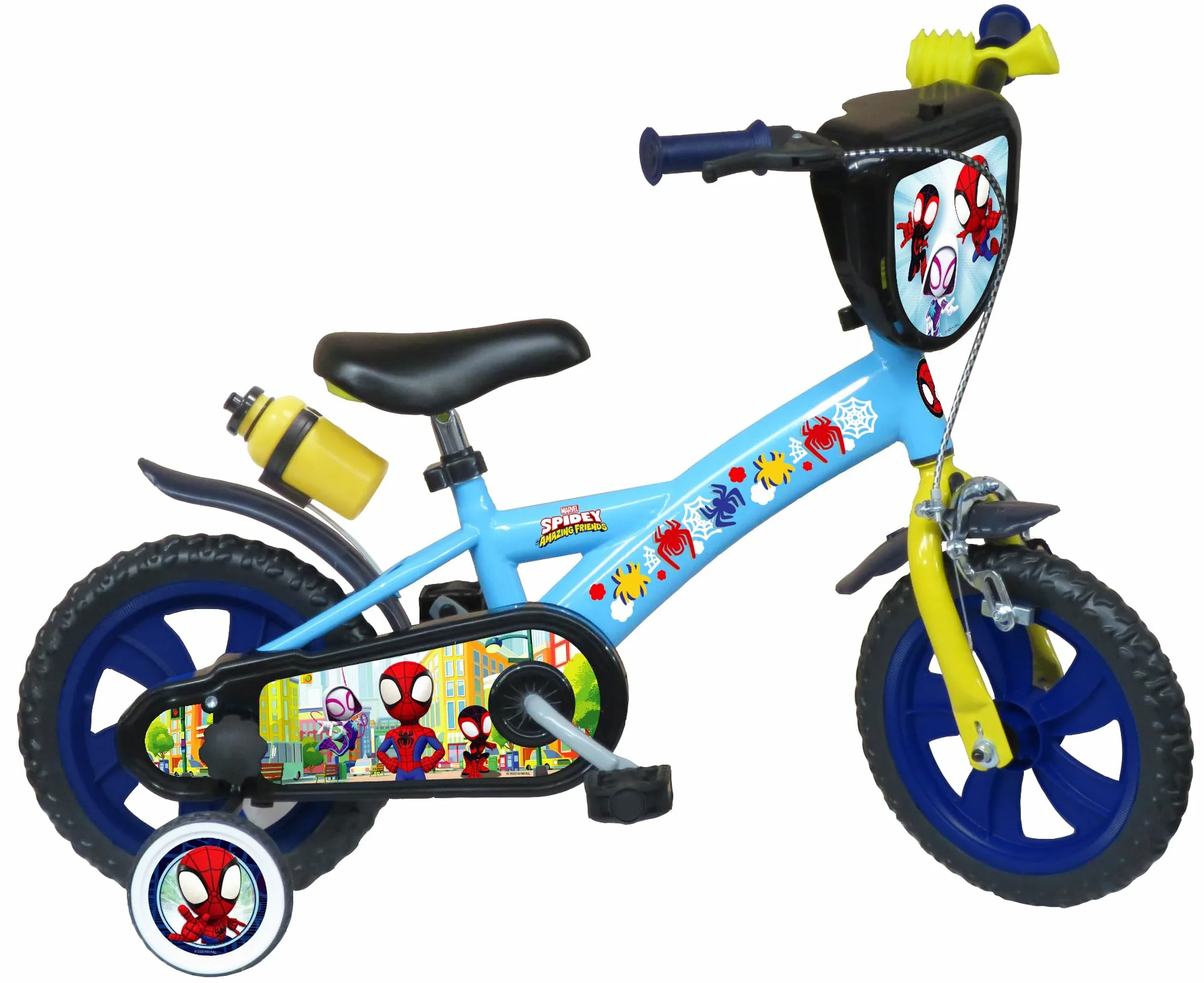 A.T.L.A.S. Bicicletta 12'' Spidey e i suoi amici dotata di 1 freno, piastra anteriore decorativa, parafanghi, carter e stabilizzatori.