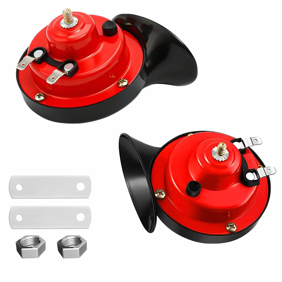 CGEAMDY Corno di Lumaca 300DB, 2 Pezzi 12V Super Rumoroso Clacson per Auto, Clacson Ad Aria Compressa Impermeabile, Corno a Lumaca Elettrico Air Horn per Auto Camion Moto Barca Motociclo (Rosso)