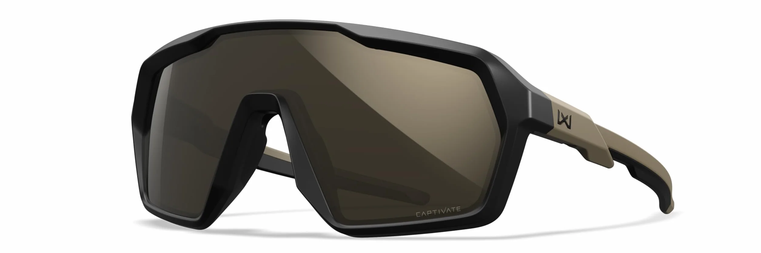 Wiley X Citadel Shield okulary przeciwsłoneczne ochronne UV tarcze strzeleckie wędkarskie rowerowe czarno-oprawione brązowe soczewki lustrzane tungstenowe