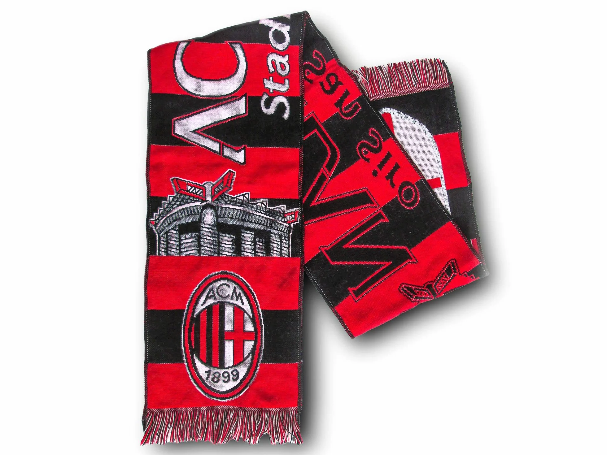 Sciarpa Ufficiale Milan Stadio San Siro 100% Acrilico Rosso Nero Unisex