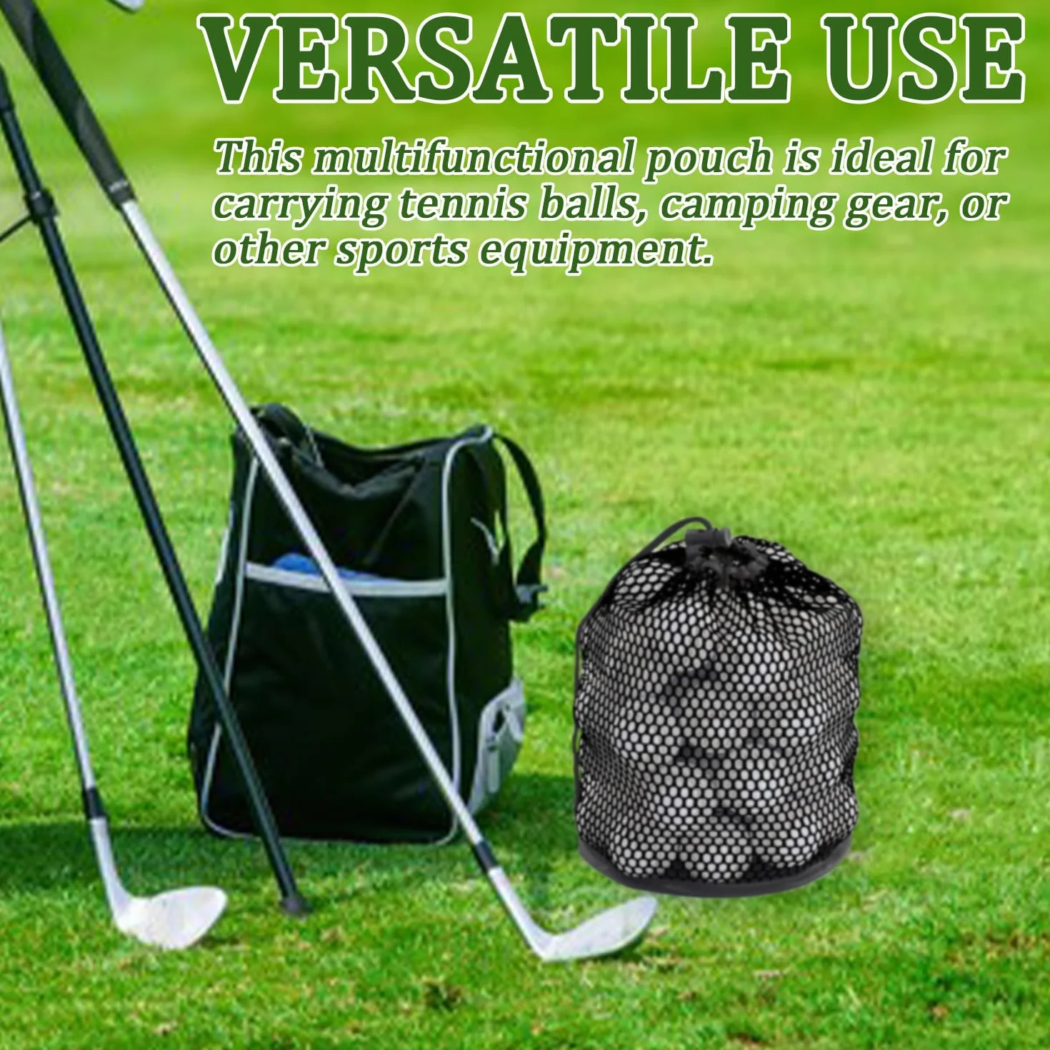 Borsa Porta Palline da Golf 2 Pezzi, Sacca per Palline con Chiusura a Coulisse, Nero, Accessorio da Golf