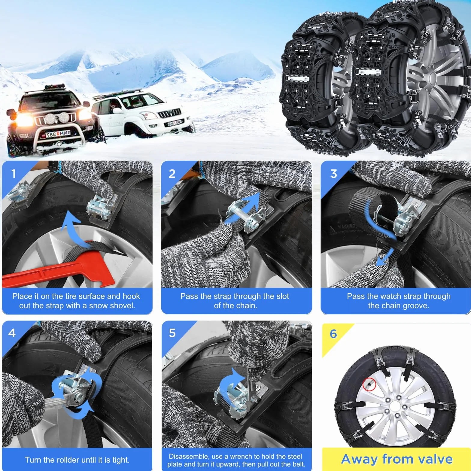 Catene da Neve Universali 6 Pezzi per Pneumatici 165-285 mm per PKW SUV LKW MPV ATV Installazione Rapida