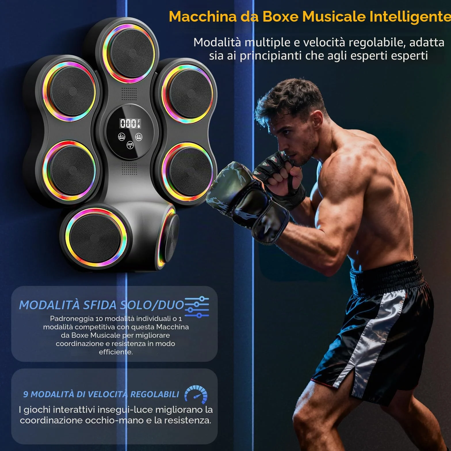 Macchina da boxe musicale, attrezzatura da palestra con guantoni da boxe, Smart Bluetooth, per adulti e bambini, bersaglio elettronico da boxe, fitness per casa, ufficio, palestra