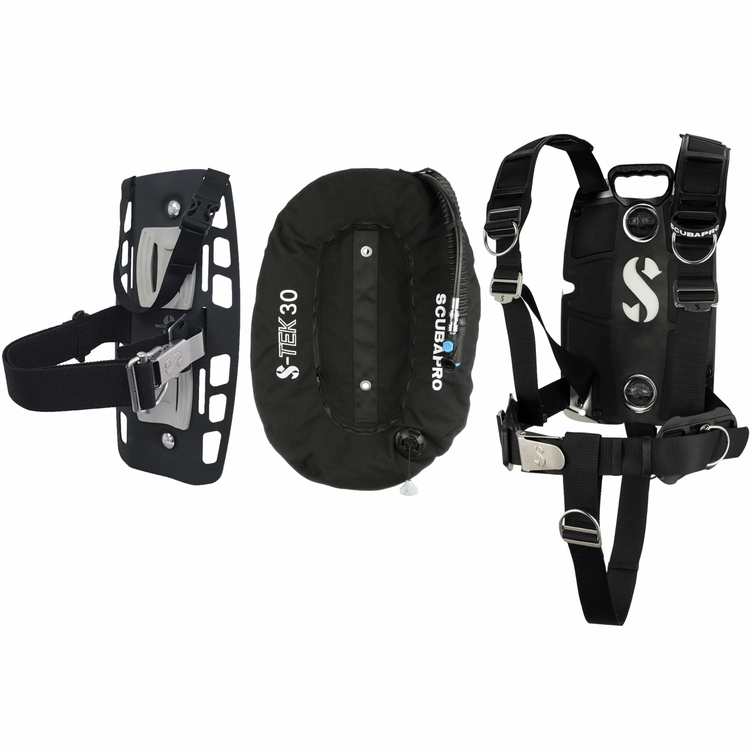 SCUBAPRO S-Tek PRO System Harness Back Plate Stainless Steel Donut Wing 30 lbs 13 kg Single Tank Adapter