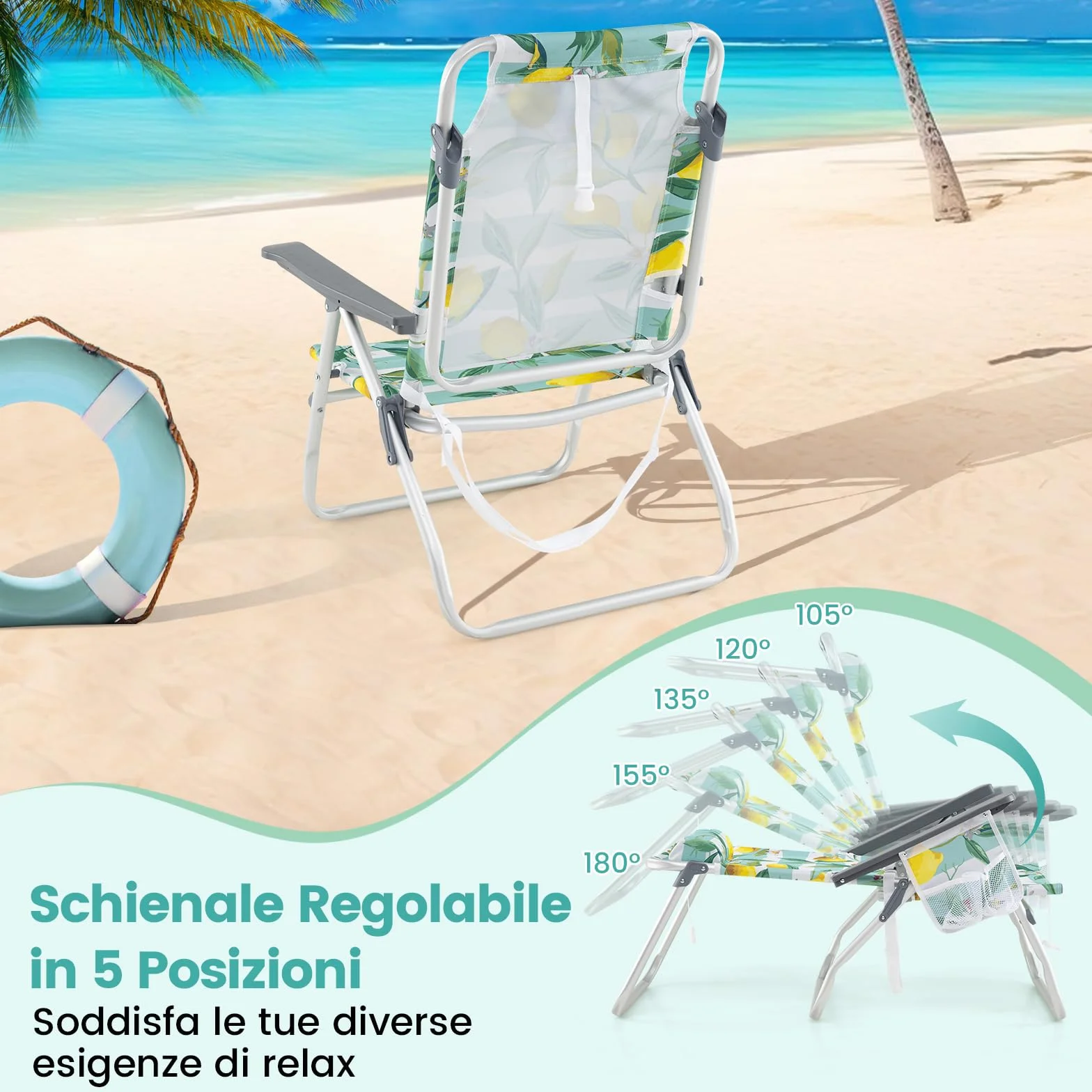 RELAX4LIFE Set di 3 Tavolo e Sedie da Campeggio Pieghevole in Alluminio con Schienale Regolabile a 5 Posizioni, Portabicchieri, Borsa da Trasporto, Verde