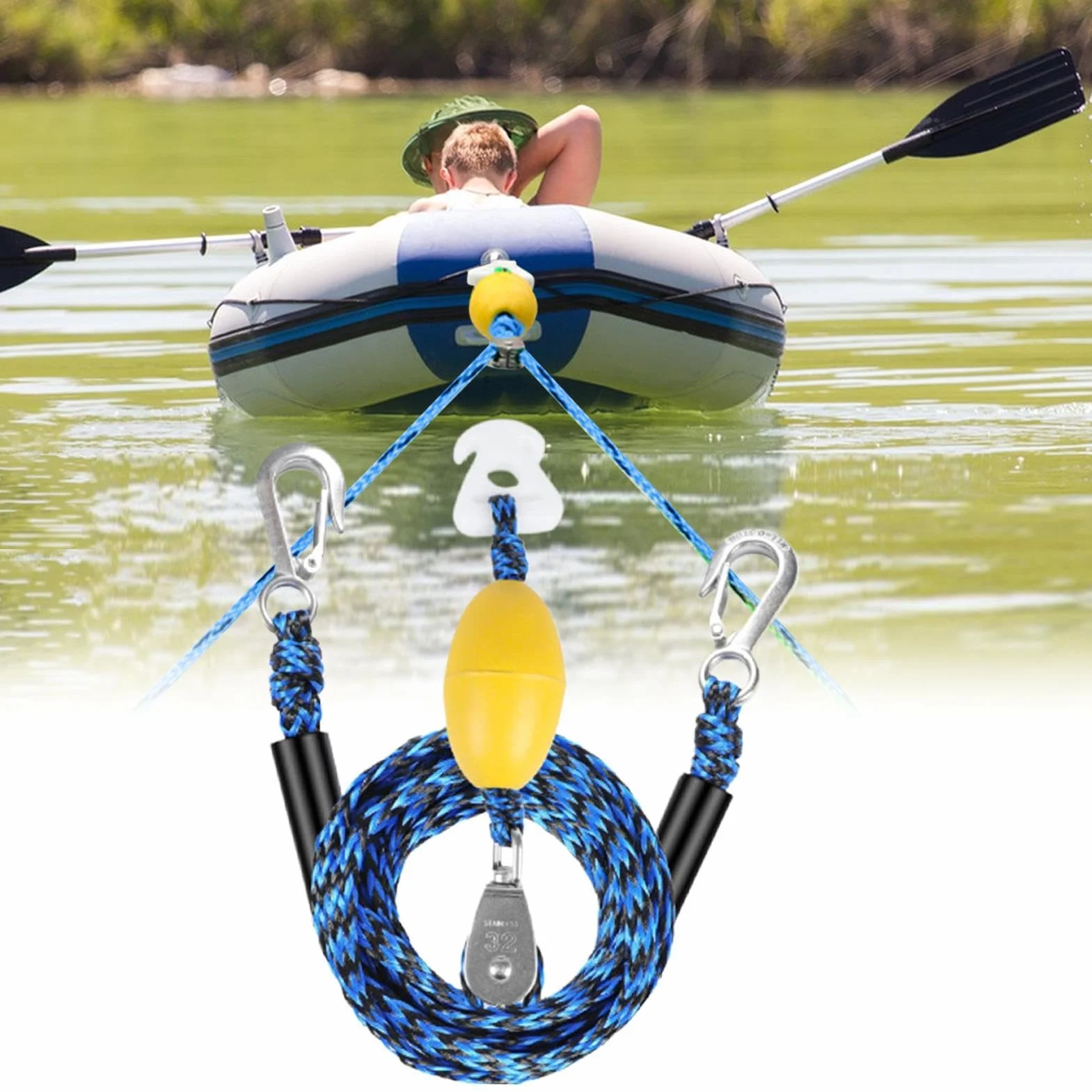 Imbracatura da Traino per Tubing con Gancio e Carrucola Girevole 360° per Sport Acquatici
