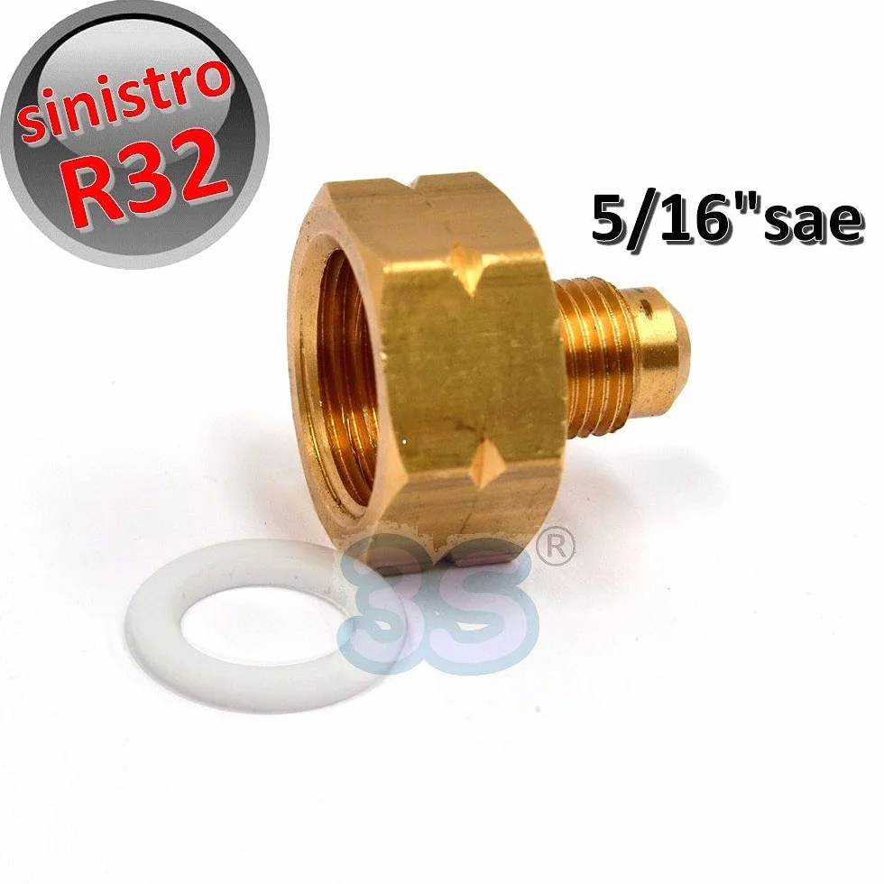 RIDUZIONE ADATTATORE PER BOMBOLA GAS REFRIGERANTE R32 - PASSO SINISTRO USCITA 5/16" SAE