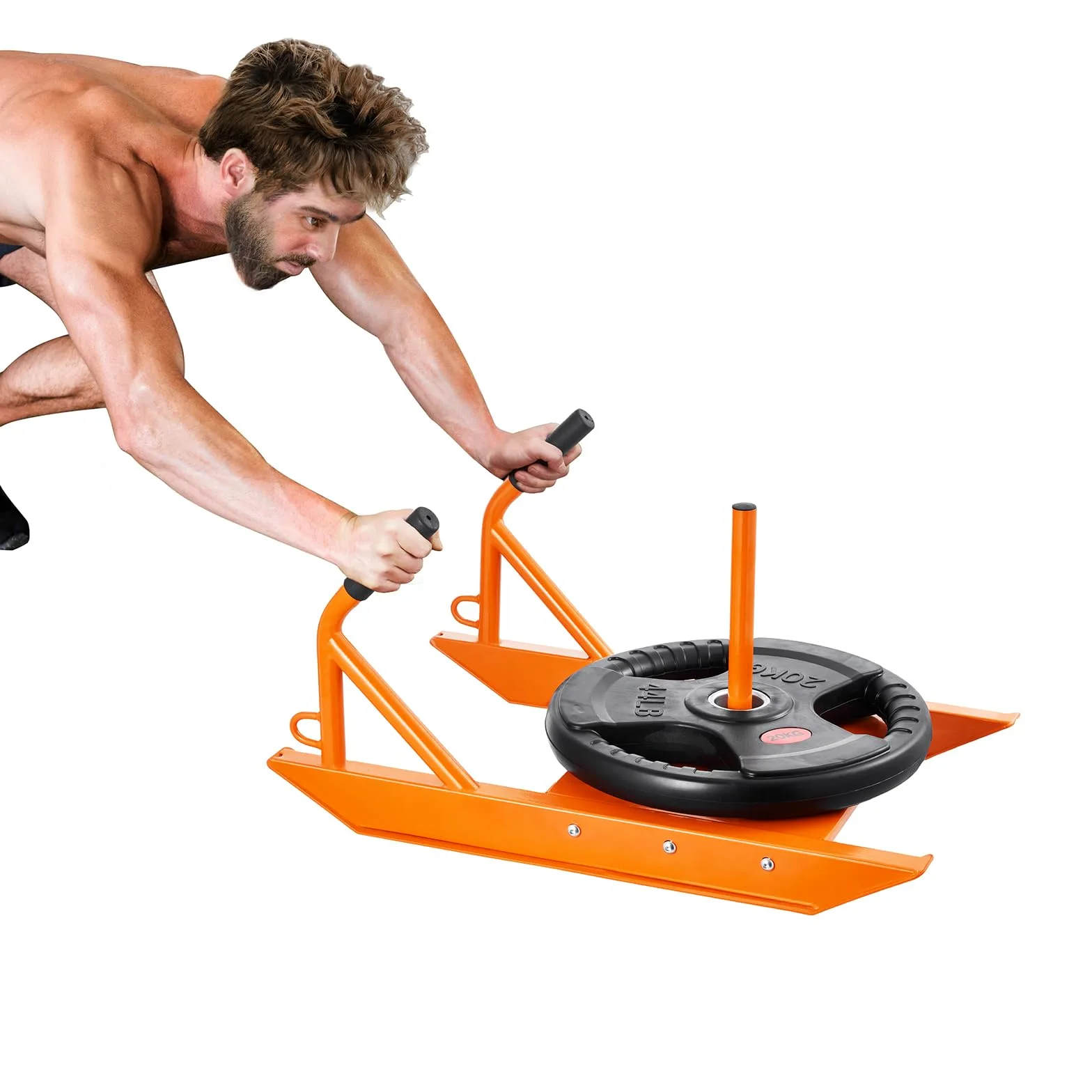 VEVOR Slitta da Traino per Allenamento con Pesi, Slitta per Allenamento di Forza e Velocità con Maniglia, Attrezzatura per Allenamento con Slitta in Acciaio, Adatto per Dischi da 25 e 42 mm, Arancione