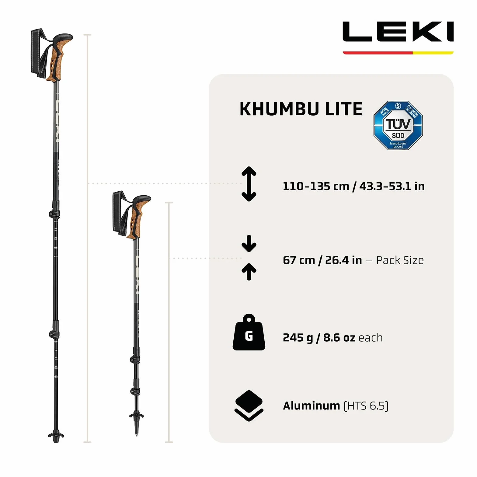 LEKI Khumbu Lite Bastoncini da Trekking Regolabili in Alluminio