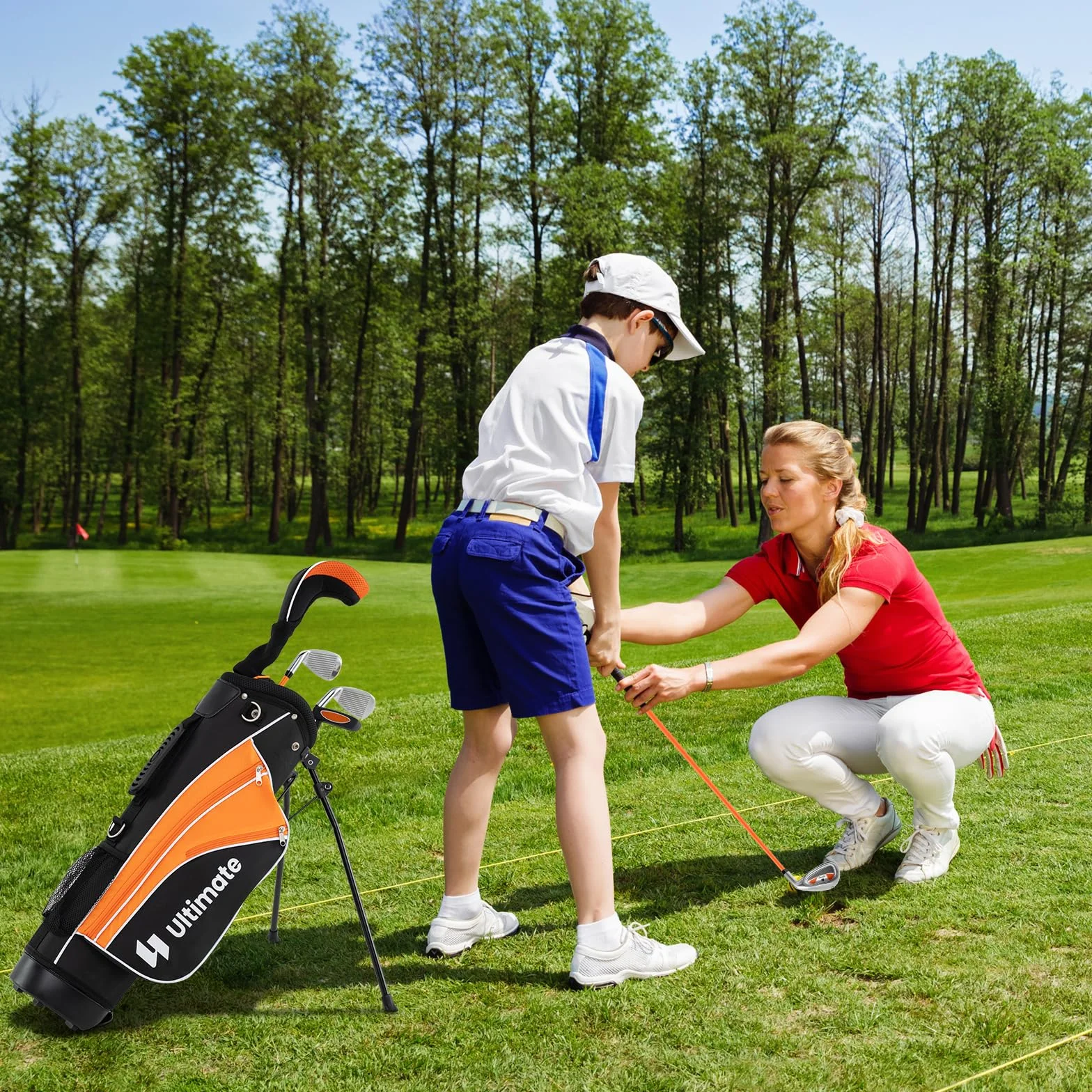 COSTWAY Set Completo Mazze da Golf Bambini Destrimano Fairway 3 Ferri 7 9 Putter Borsa Portatile