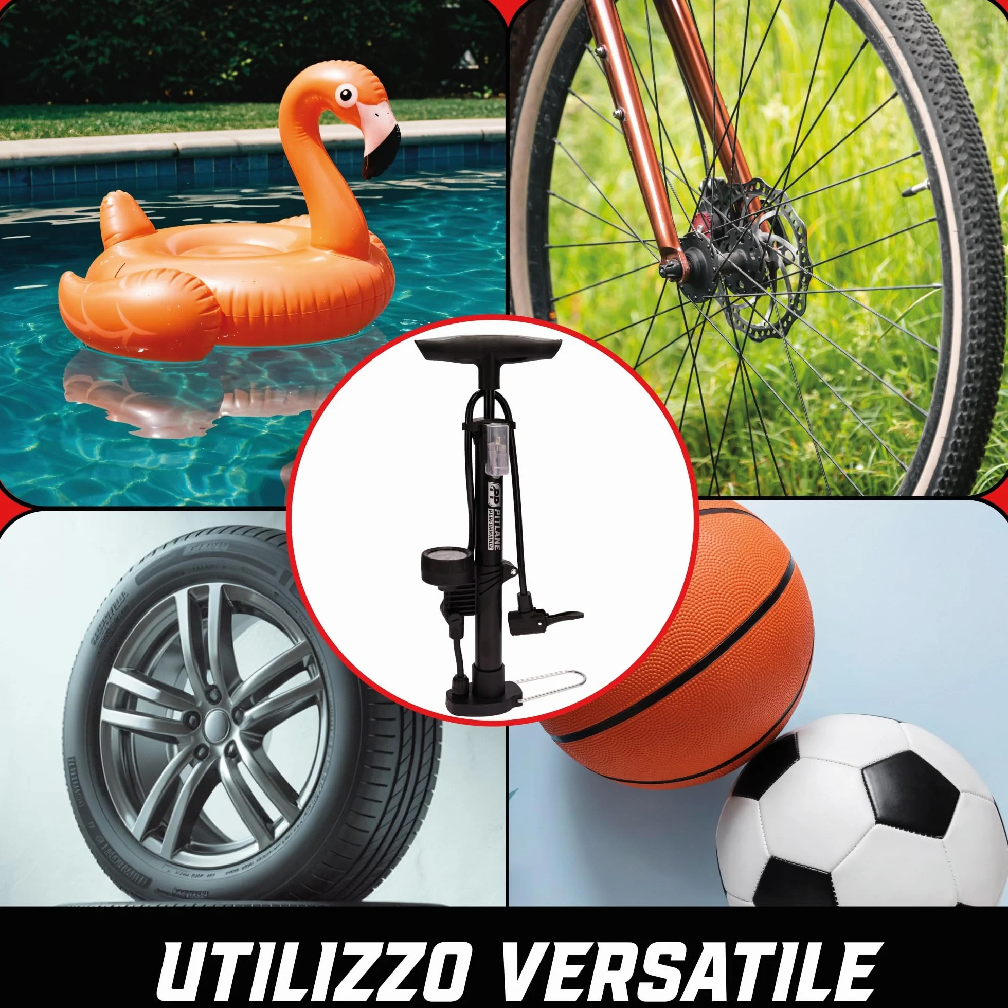 Pompa a pedale con manometro 42 cm 11 bar per valvole Schrader Presta Dunlop