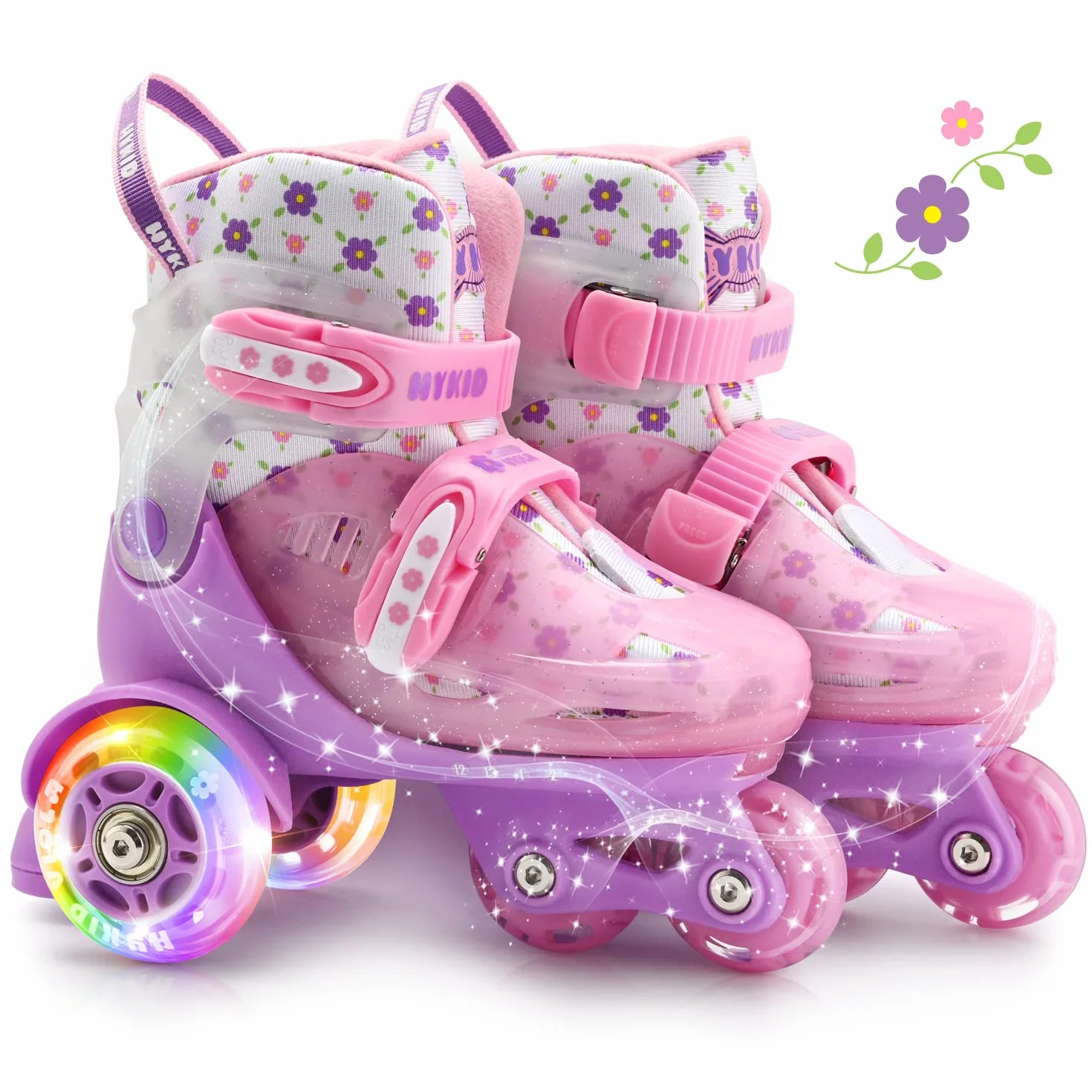 Pattini a Rotelle Bambina 4 Misure Regolabili, Struttura 3 Punti Stabile, Ruote Illuminate