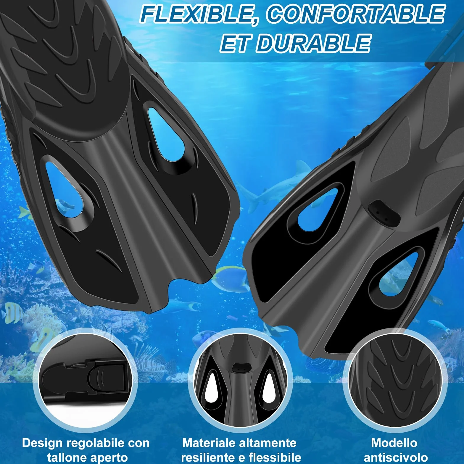 IEEILULU Set da Snorkeling per Adulti, Set di Boccaglio con Maschera Subacquea, Snorkel Semi Asciutto e Pinne Regolabili, Set da Immersione per Adulti Snorkeling Avventura Subacquea