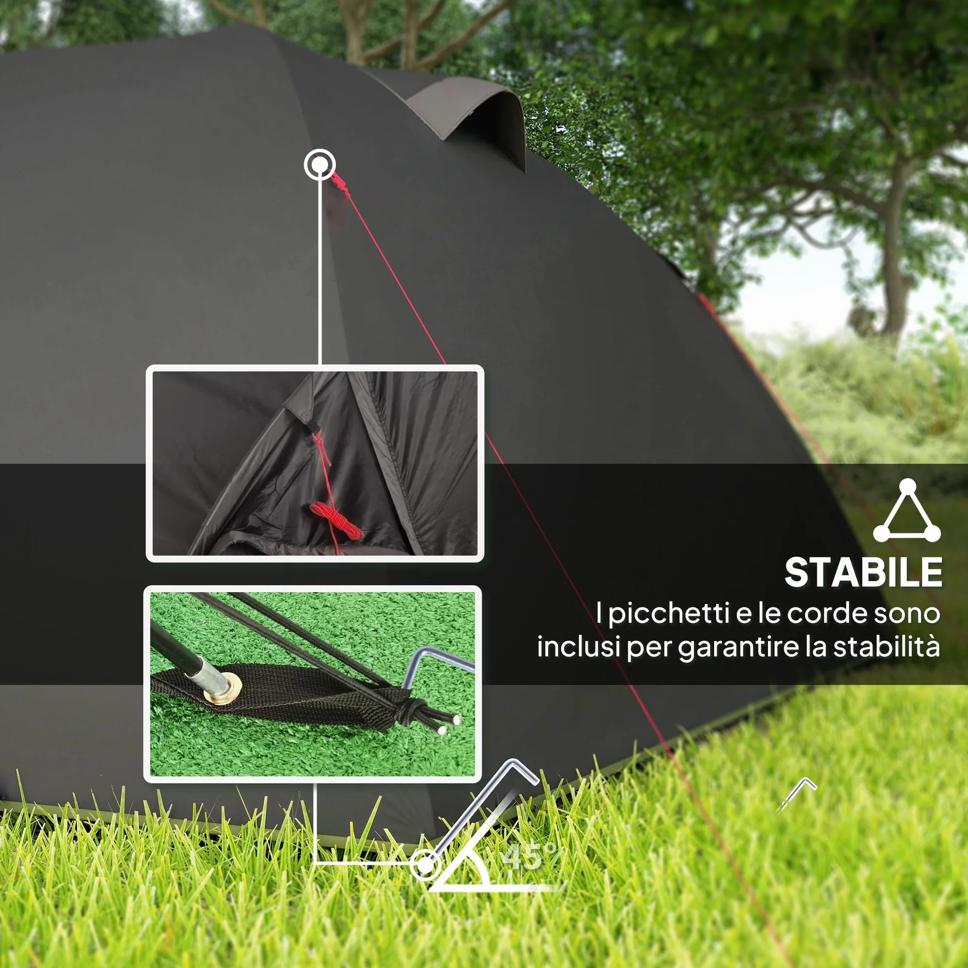 Outsunny Tenda da Campeggio a Tunnel per 2 Persone 2 Stanze Impermeabile 3000mm 330x190x120 cm Nero