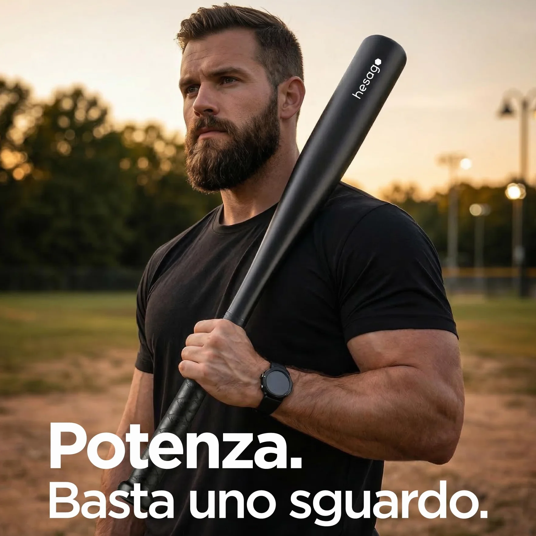 Mazza da Baseball in Acciaio Temprato Pesante con Impugnatura Antiscivolo Nero Opaco e Borsa
