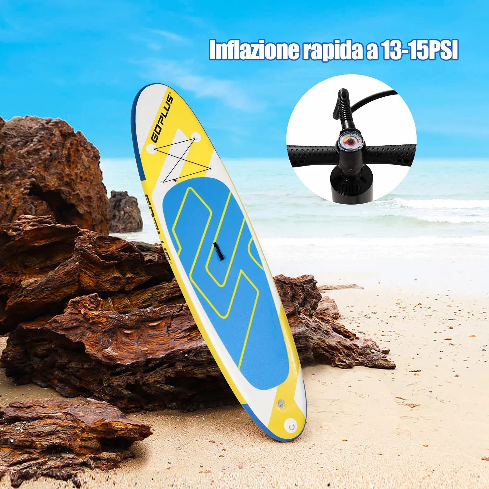 COSTWAY SUP Gonfiabile Adulti 305/335 cm, Stand Up Paddle Gonfiabile con Pinne, Leash, Pagaia, Pompa, Kit di Riparazione e Borsa, Carico Massimo 110 kg