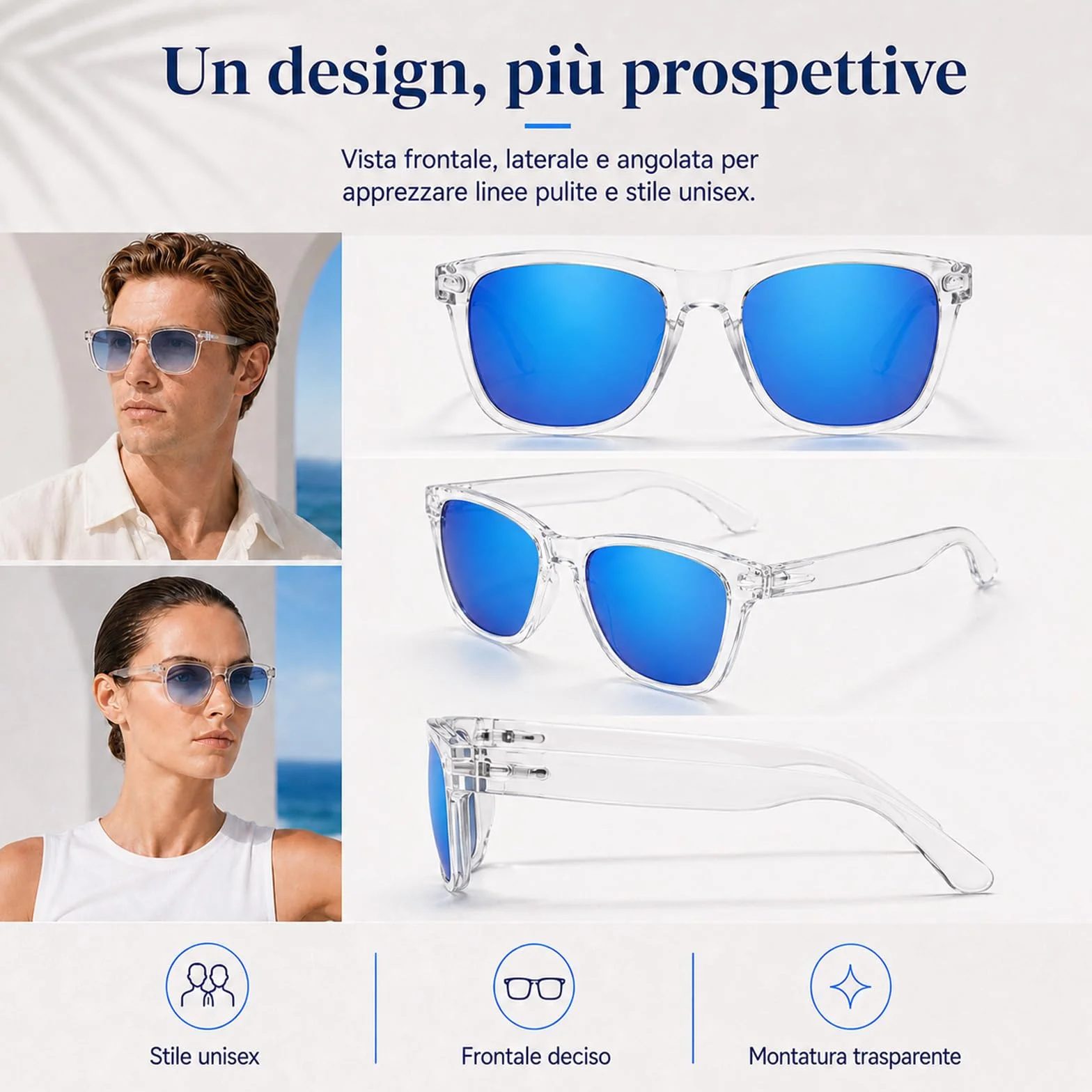 MarcoMoretti Occhiali da Sole UV400 Lenti Blu Unisex