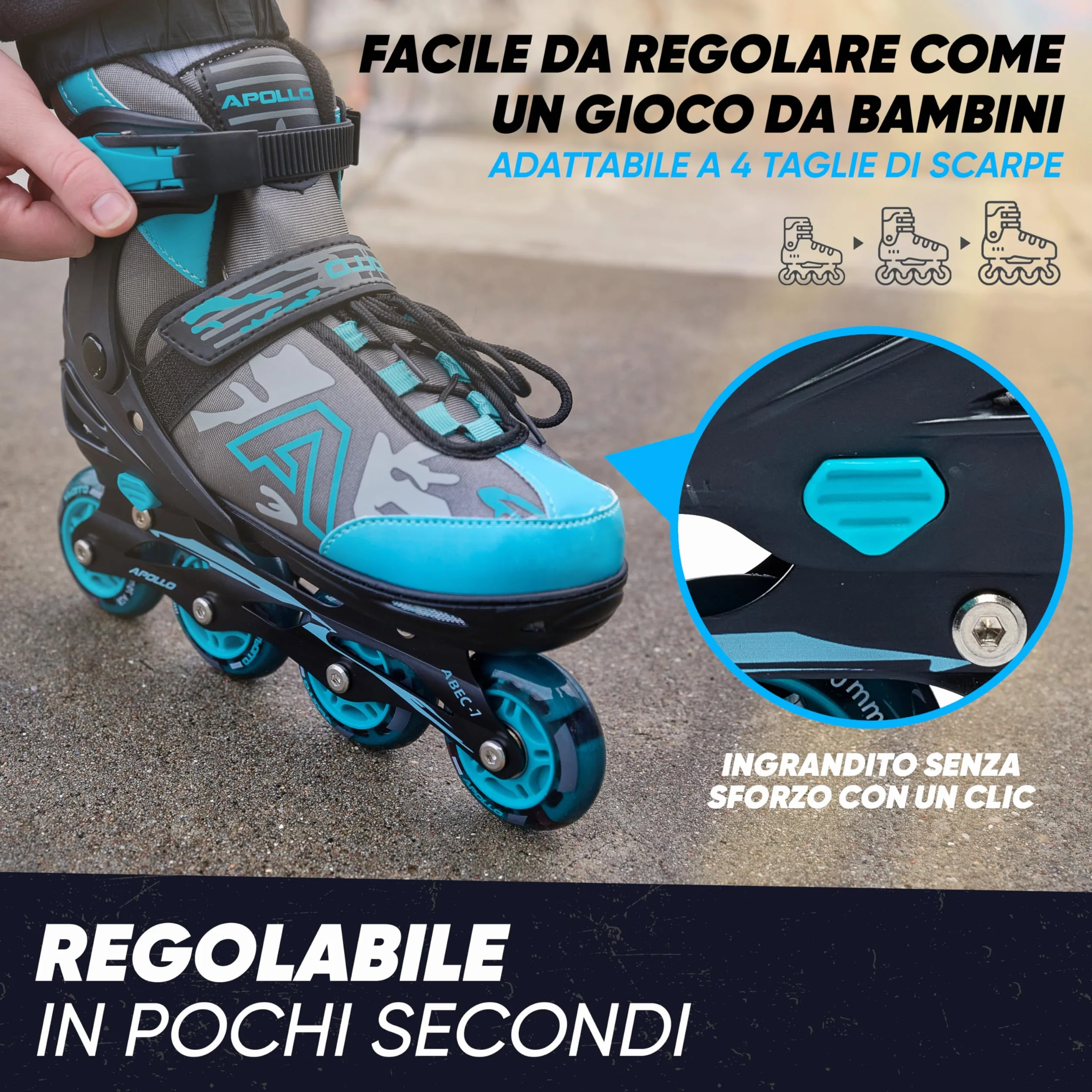 Pattini in linea Apollo Champion regolabili taglia 31-42 per bambini e adulti