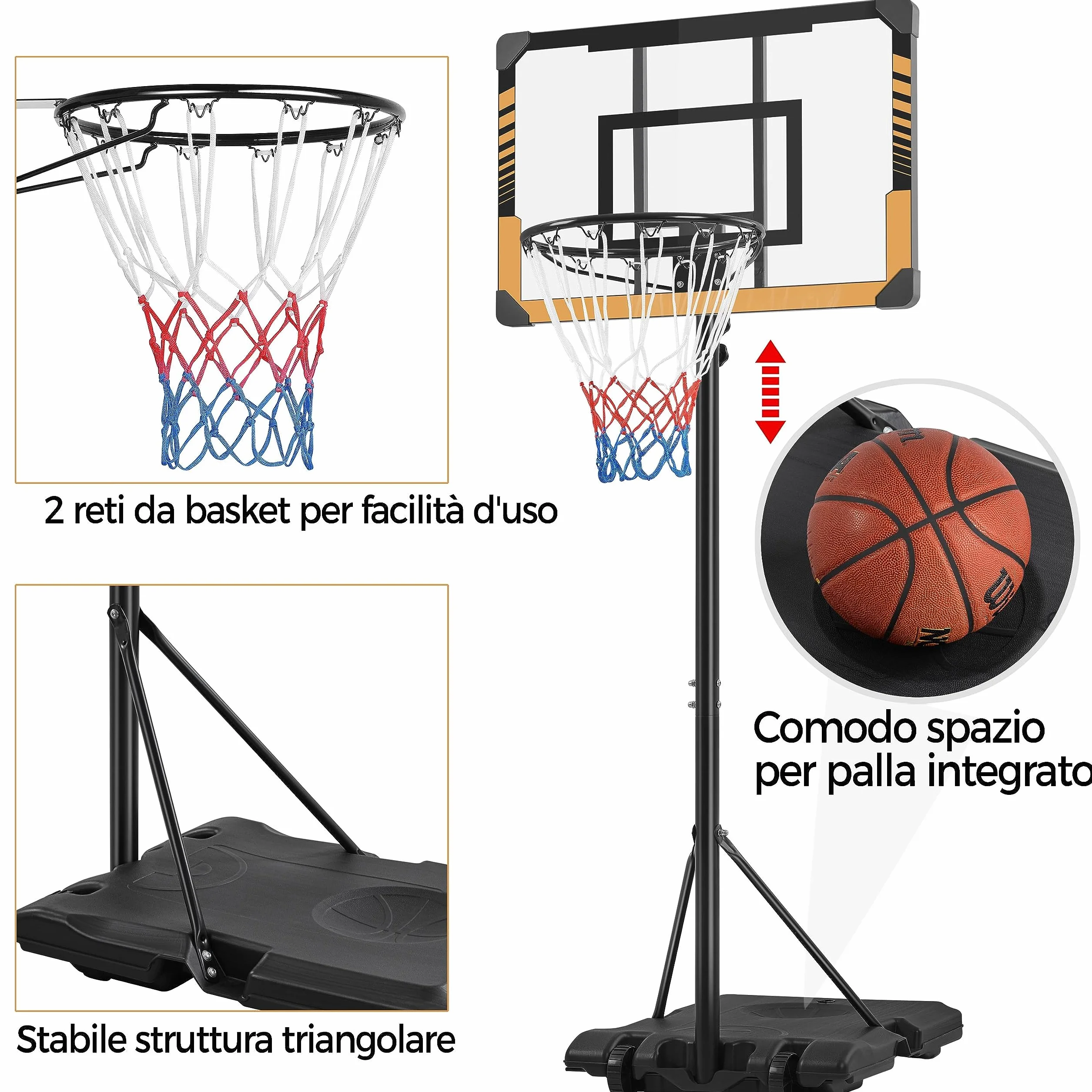 Yaheetech Canestro Basket Esterno Interno Altezza Regolabile con Colonna Tabellone