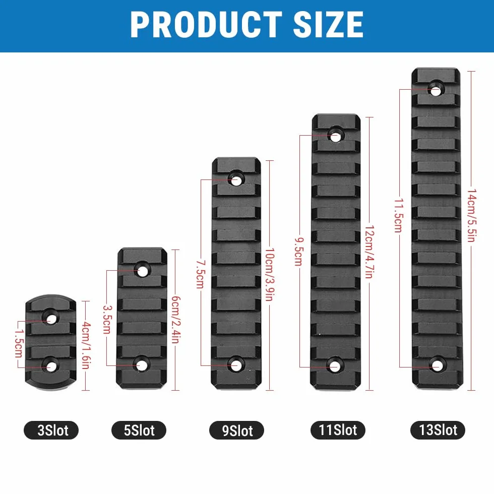 Slitte da Softair Rail Picatinny Alluminio 5 Slot Kit con Viti Dadi a T Chiave Esagonale