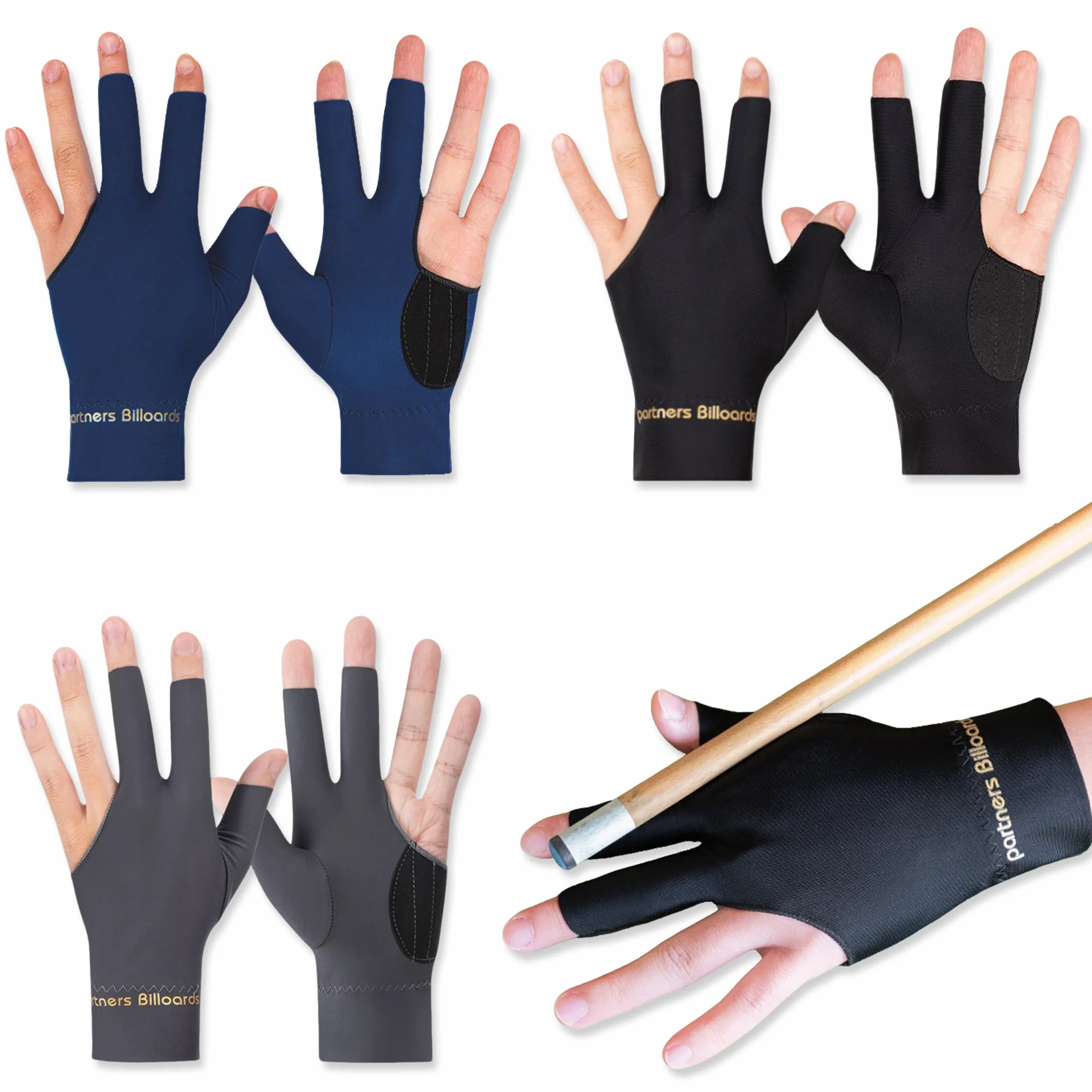 Guanti da Biliardo 3 Dita per Mano Sinistra 6 Pezzi Accessori Snooker Pool Allenamento